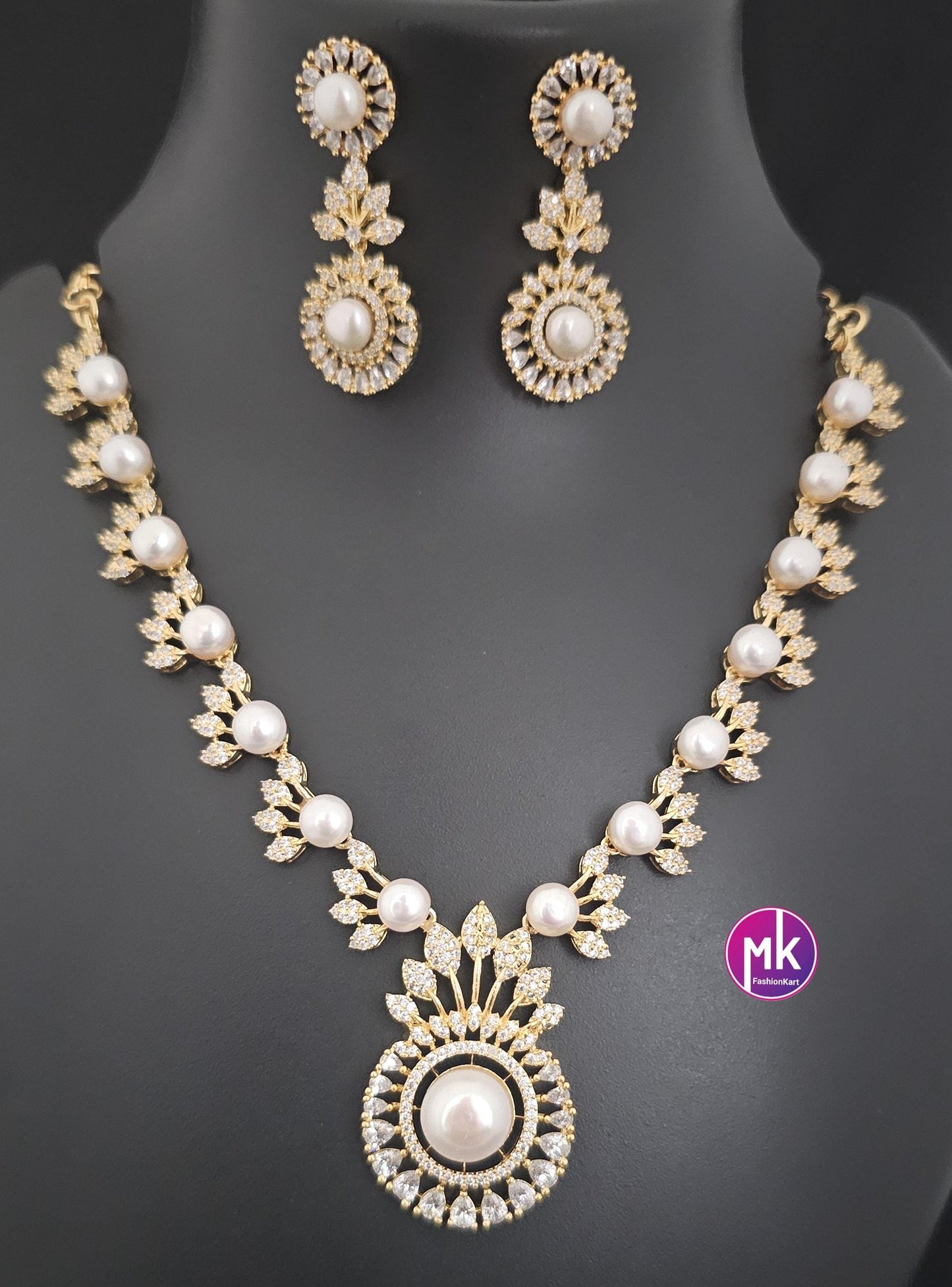 Celebrity style beautiful Pearl Necklace with matching beautiful long Earrings - Adult cum Teen Necklace - MK Fashionkart - Fashion Jewelry