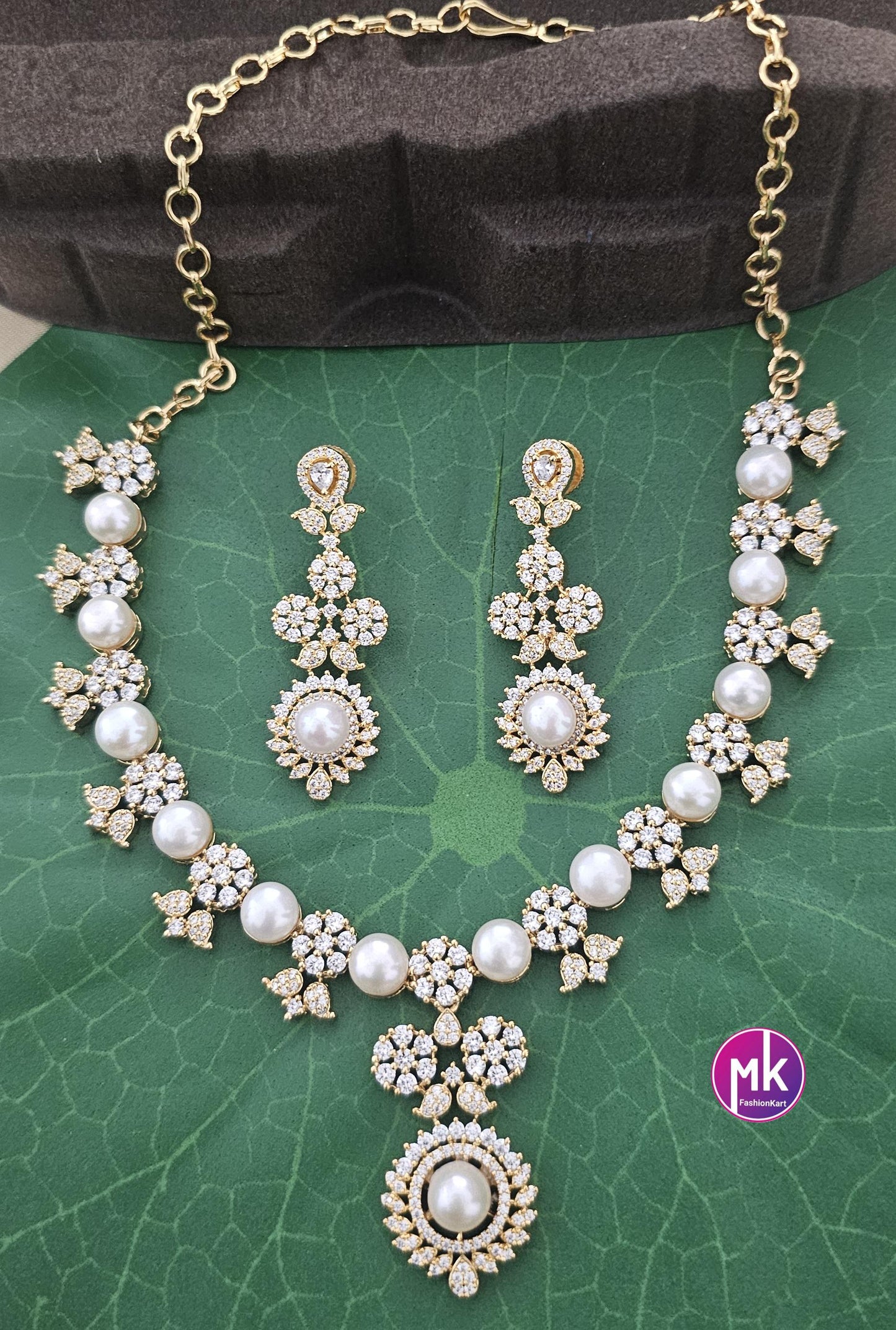 Celebrity style beautiful Pearl Necklace with matching beautiful long Earrings - Adult cum Teen Necklace - MK Fashionkart - Fashion Jewelry