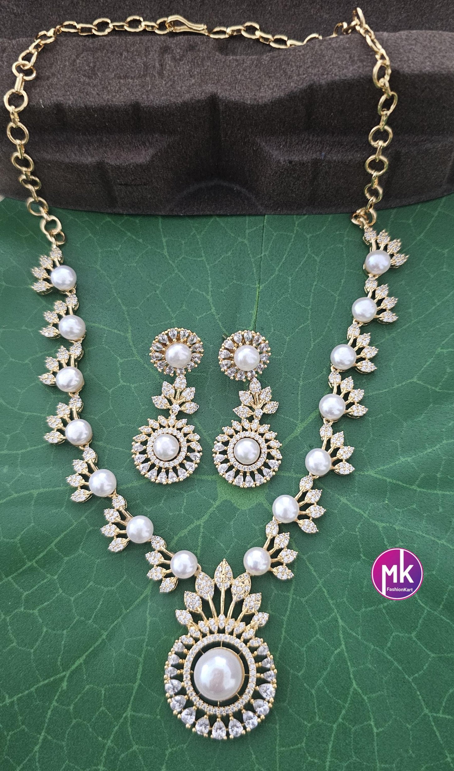 Celebrity style beautiful Pearl Necklace with matching beautiful long Earrings - Adult cum Teen Necklace - MK Fashionkart - Fashion Jewelry