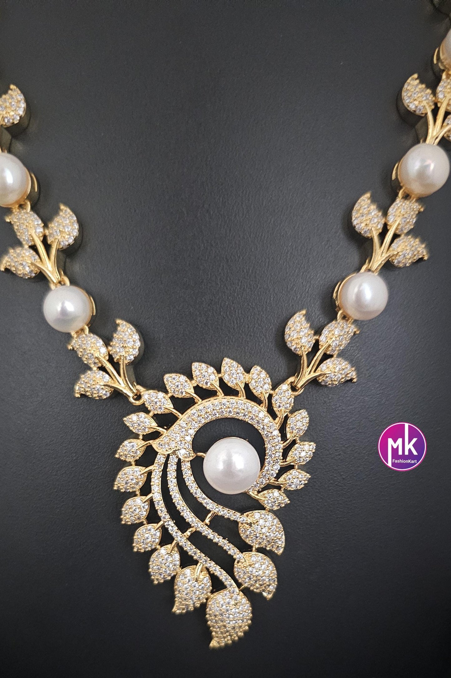 Celebrity style beautiful Pearl Necklace with matching beautiful long Earrings - Adult cum Teen Necklace - MK Fashionkart - Fashion Jewelry