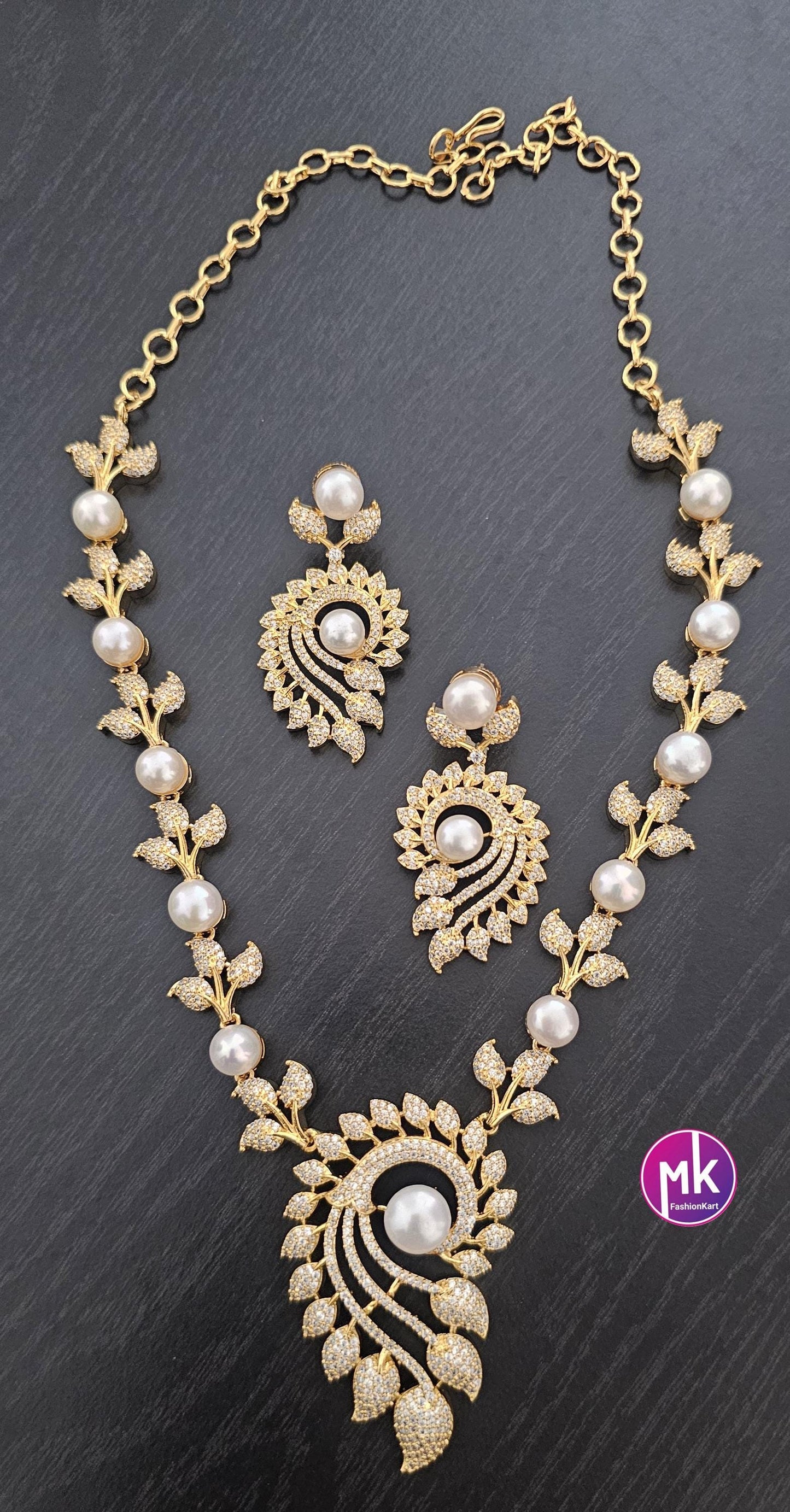 Celebrity style beautiful Pearl Necklace with matching beautiful long Earrings - Adult cum Teen Necklace - MK Fashionkart - Fashion Jewelry
