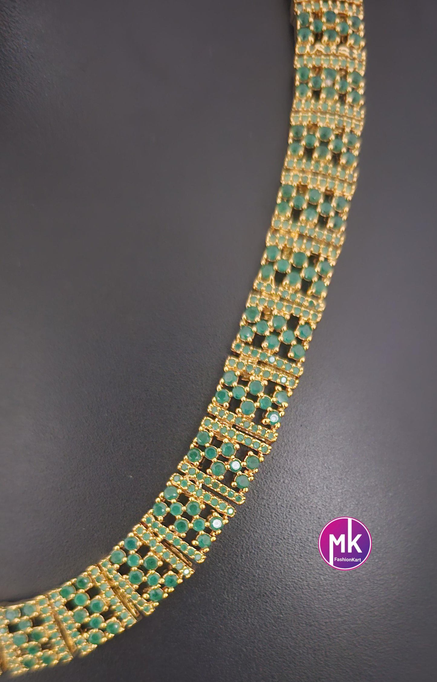 Emerald AD Stone Premium gold finish necklace with matching Earrings - Mom and Daughter - Fashion Jewelry - MK Fashionkart