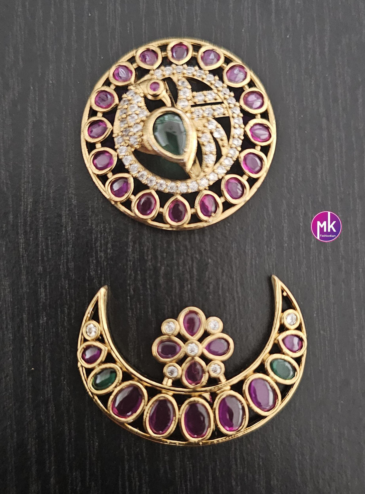 Wonderful Peacock design Sun Moon Head set with Antique gold finish and kemp stones -Hair Accessories - MK Fashionkart