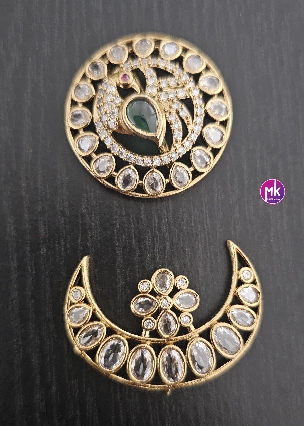 Wonderful Peacock design Sun Moon Head set with Antique gold finish and kemp stones -Hair Accessories - MK Fashionkart