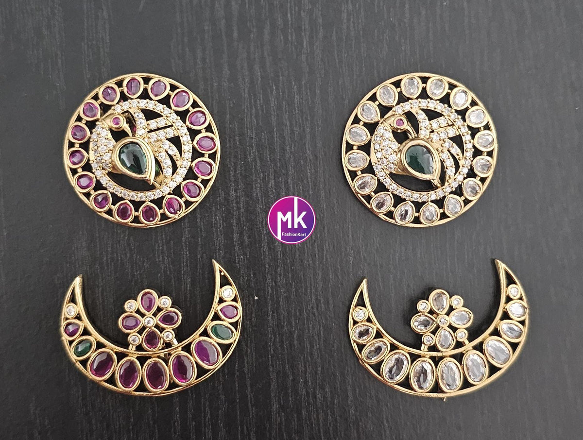 Wonderful Peacock design Sun Moon Head set with Antique gold finish and kemp stones -Hair Accessories - MK Fashionkart