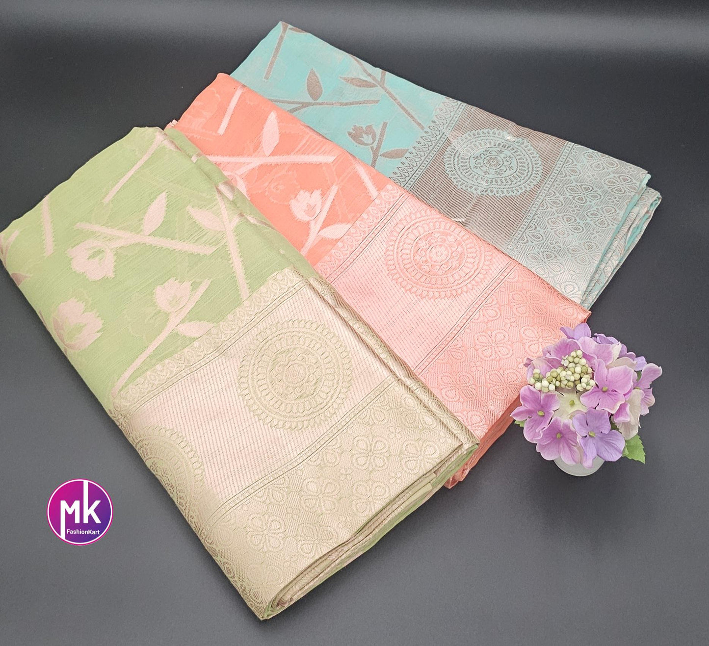 Floral Design Soft Tissue Saree - Beautiful Floral design Sarees - Saree with running blouse - Partywear Saree - MK Fashionkart