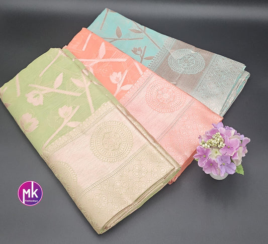 Floral Design Soft Tissue Saree - Beautiful Floral design Sarees - Saree with running blouse - Partywear Saree - MK Fashionkart