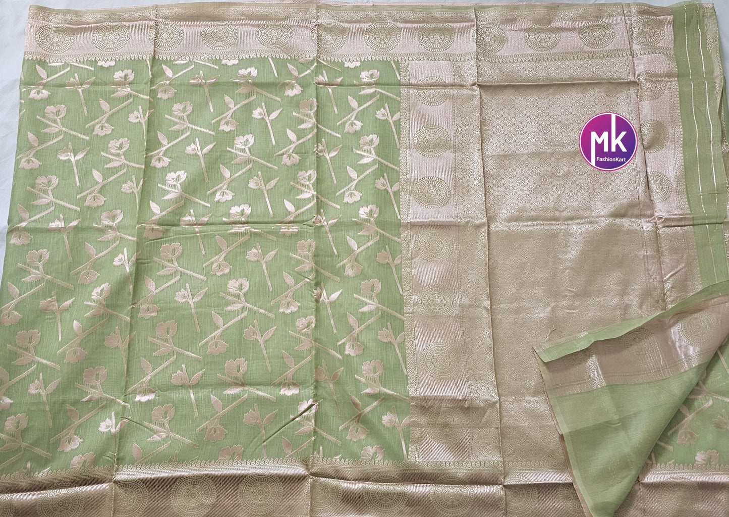 Floral Design Soft Tissue Saree - Beautiful Floral design Sarees - Saree with running blouse - Partywear Saree - MK Fashionkart