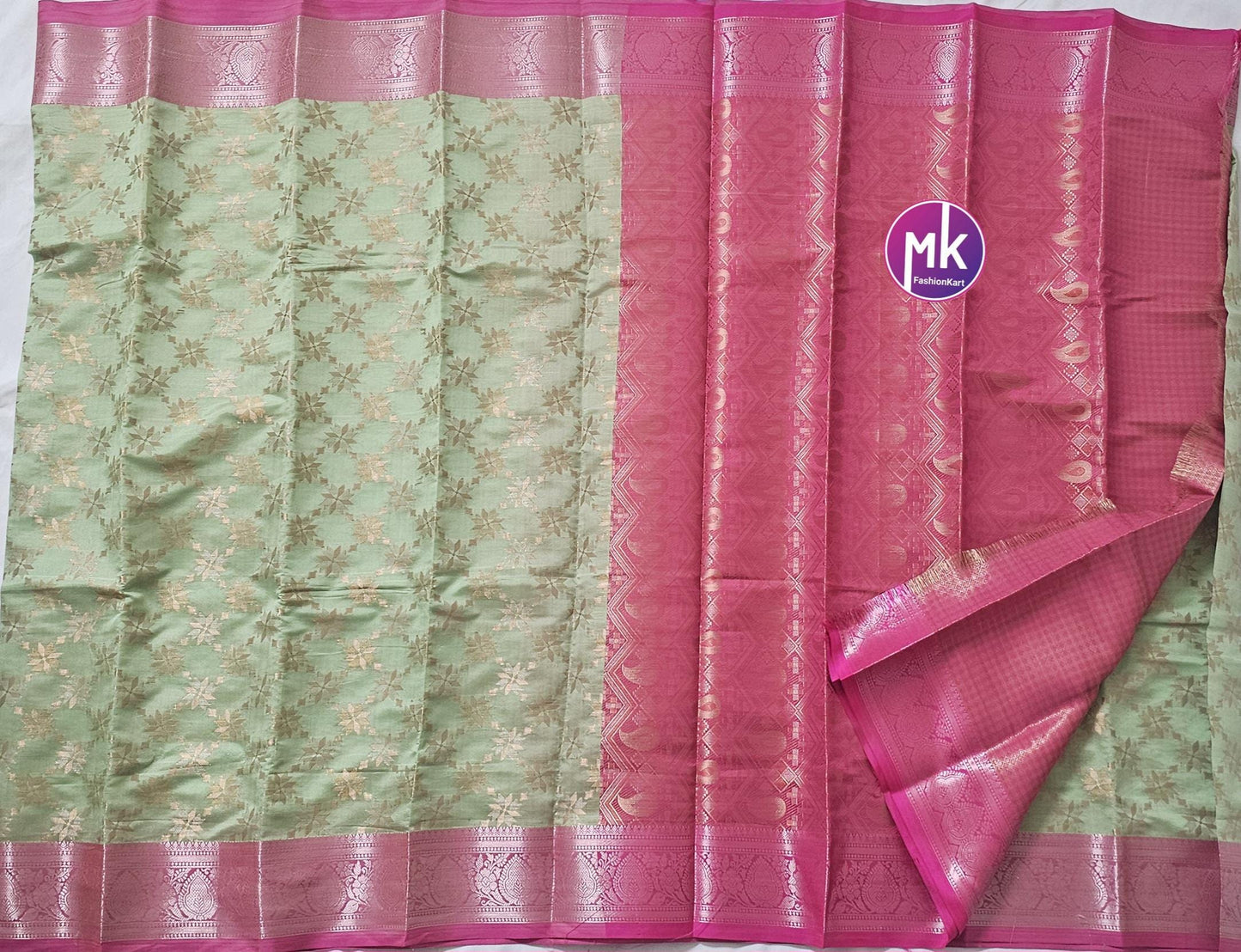 Floral Design Fancy Tissue Art Silk with Contrast pallu and Running blouse - Saree with running blouse - Partywear Saree - MK Fashionkart
