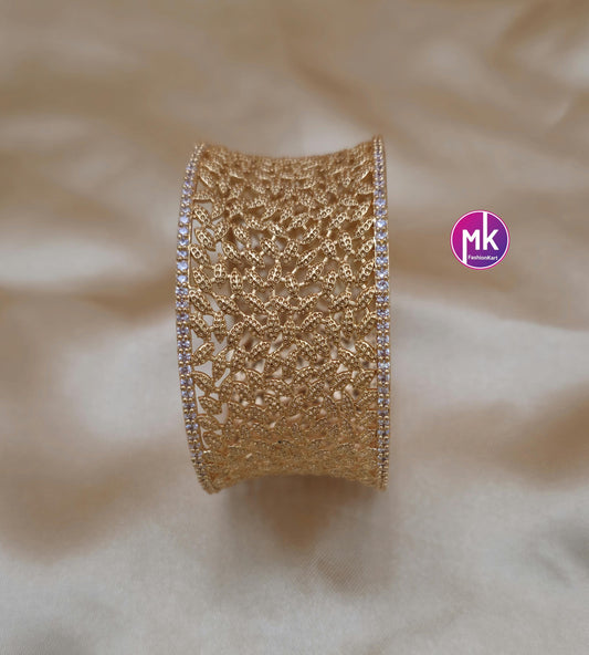 Luxury Gold Finish Big Wide Grand kada Bangle - Partywear Bangle - Size 2.6 - Fashion Jewelry - MK Fashionkart