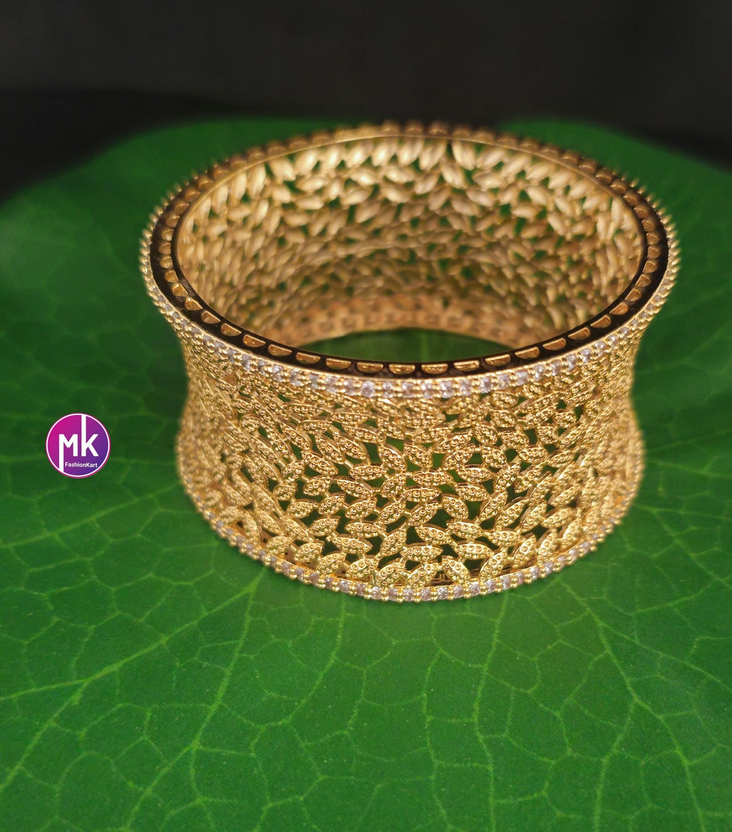 Luxury Gold Finish Big Wide Grand kada Bangle - Partywear Bangle - Size 2.6 - Fashion Jewelry - MK Fashionkart