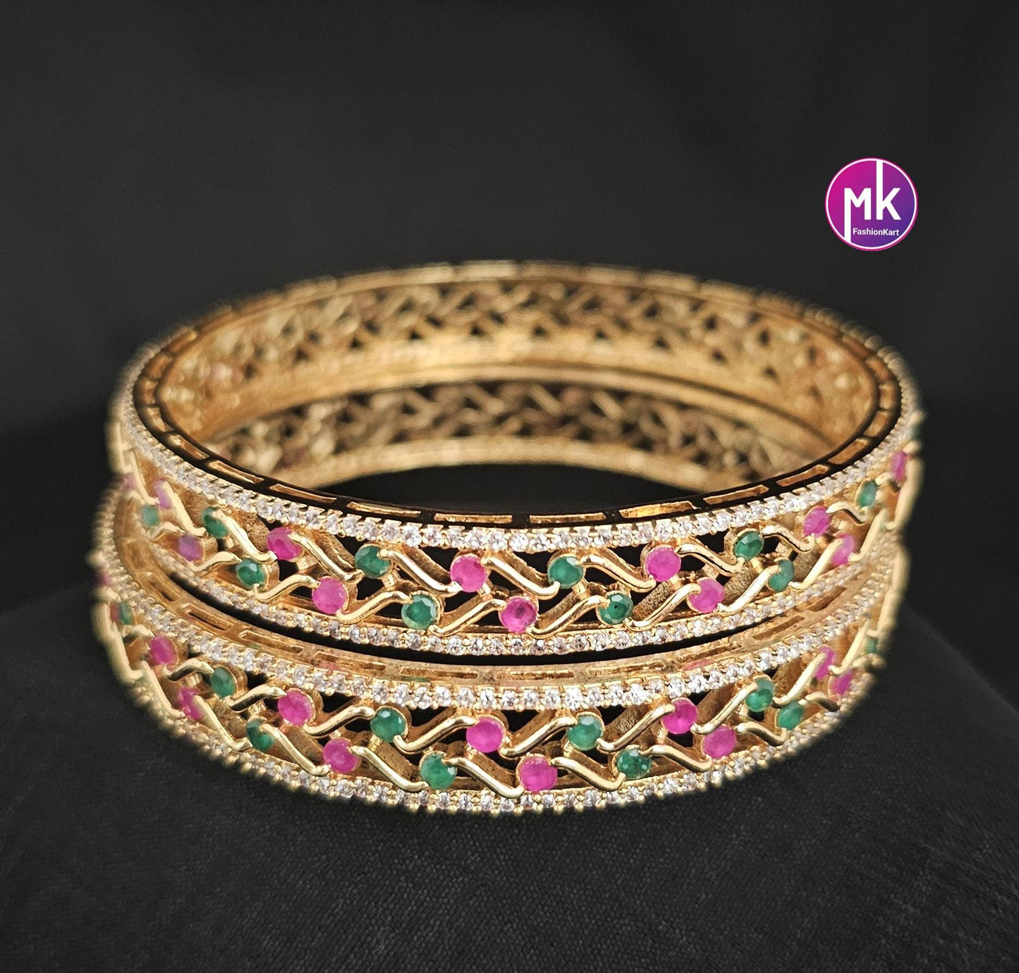Premium Quality AD Gold finish Stone Bangles - Set of 2 bangles - Size 2.6 and 2.8 - Fashion Jewelry - MK Fashionkart