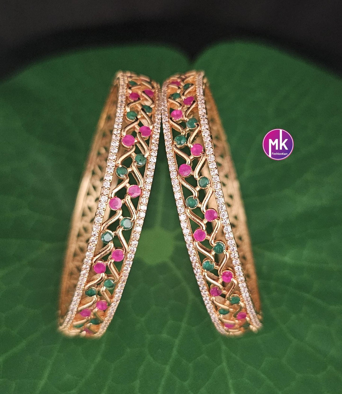 Premium Quality AD Gold finish Stone Bangles - Set of 2 bangles - Size 2.6 and 2.8 - Fashion Jewelry - MK Fashionkart
