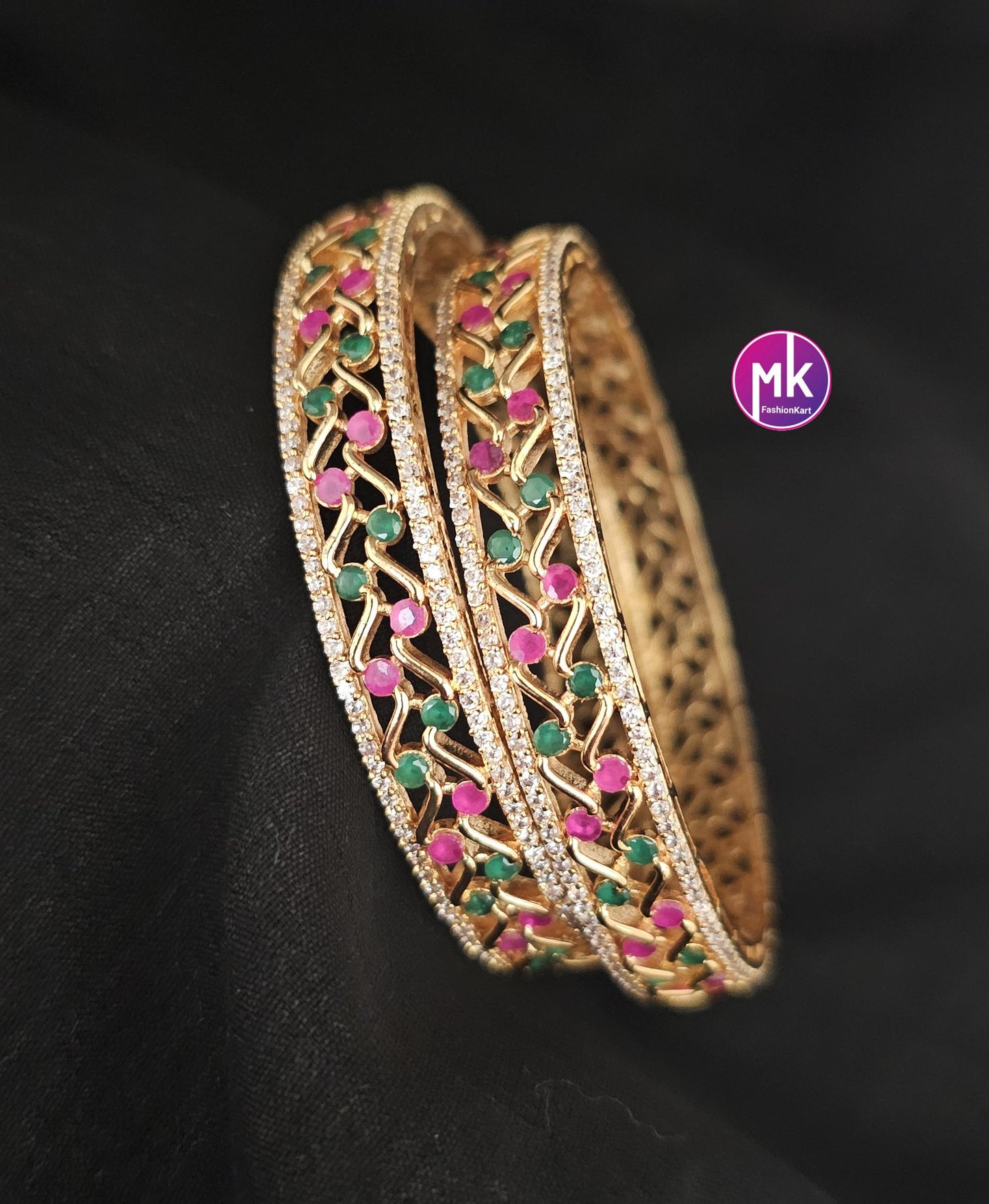 Premium Quality AD Gold finish Stone Bangles - Set of 2 bangles - Size 2.6 and 2.8 - Fashion Jewelry - MK Fashionkart