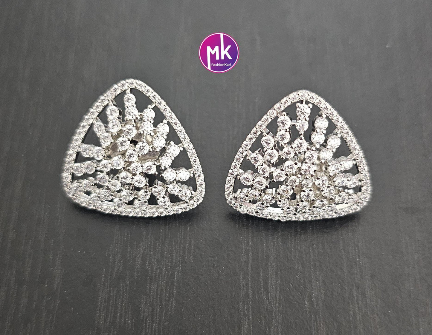 Trendy Triangle Shape Gold finish/Silver finish AD and CZ stone Earrings - Partywear Earrings - MK Fashionkart - Fashion Jewelry
