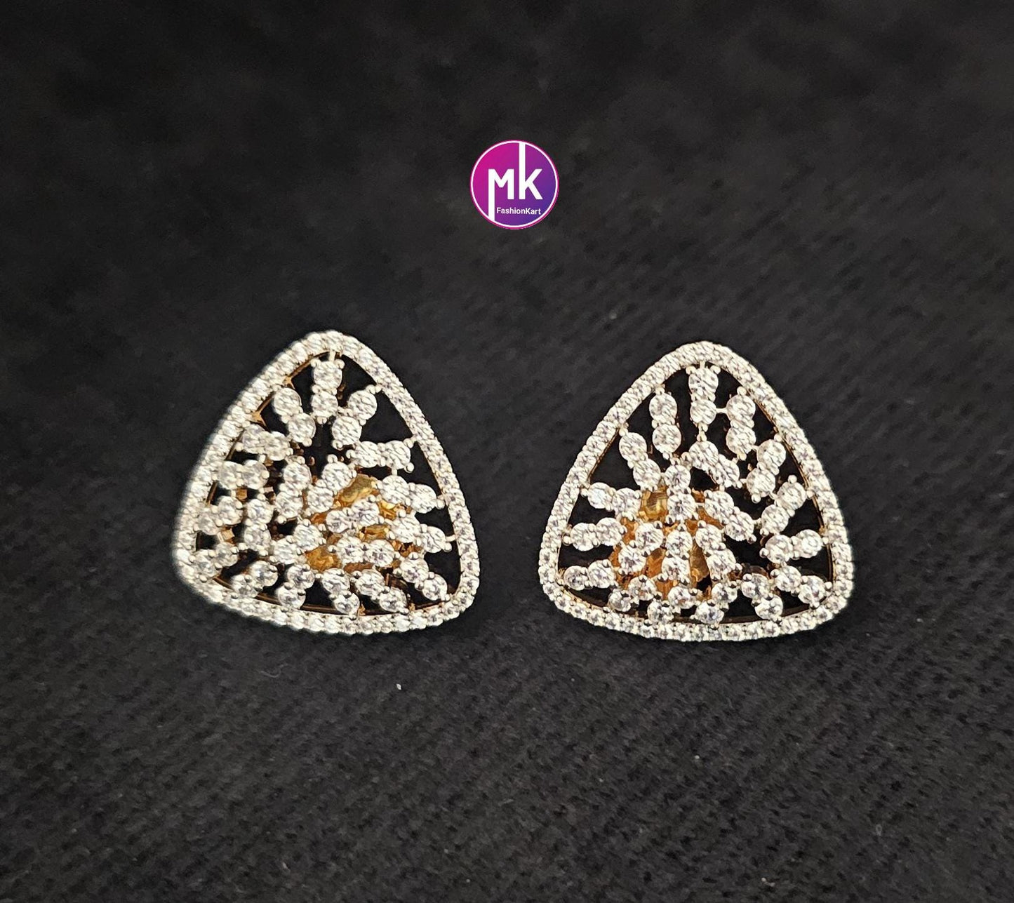 Trendy Triangle Shape Gold finish/Silver finish AD and CZ stone Earrings - Partywear Earrings - MK Fashionkart - Fashion Jewelry