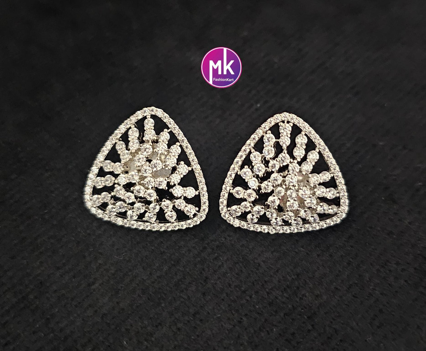 Trendy Triangle Shape Gold finish/Silver finish AD and CZ stone Earrings - Partywear Earrings - MK Fashionkart - Fashion Jewelry