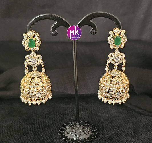 Premium Quality Gold finish long Jhumka with hangings pearls - Wedding Jhumka - Bridal Jhumka - MK Fashionkart - Fashion Jewelry