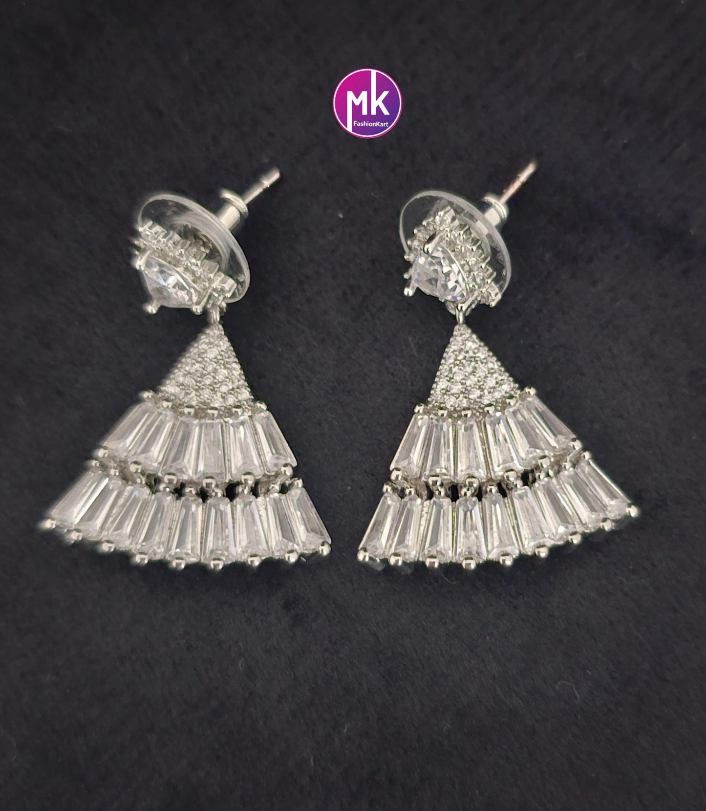 Trendy Silver finish AD and CZ stone Earrings - Partywear Earrings - MK Fashionkart - Fashion Jewelry