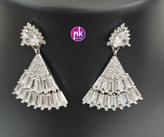 Trendy Silver finish AD and CZ stone Earrings - Partywear Earrings - MK Fashionkart - Fashion Jewelry