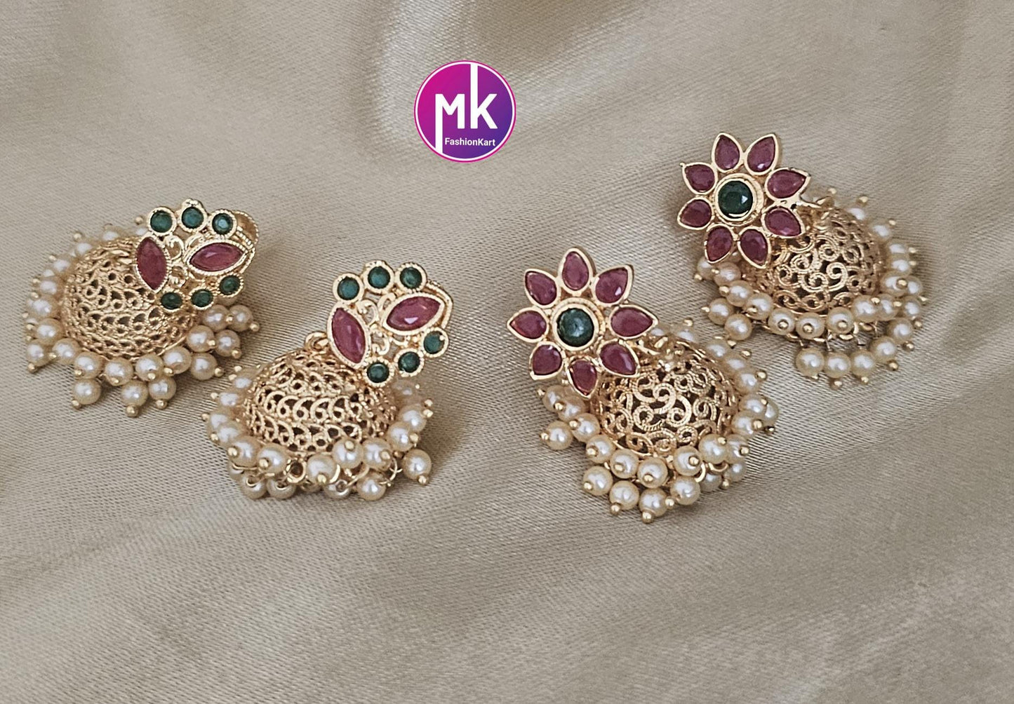 Premium Quality premium AD Stone with Pearl hanging Jhumkas - Wedding Jhumka - MK Fashionkart - Fashion Jewelry