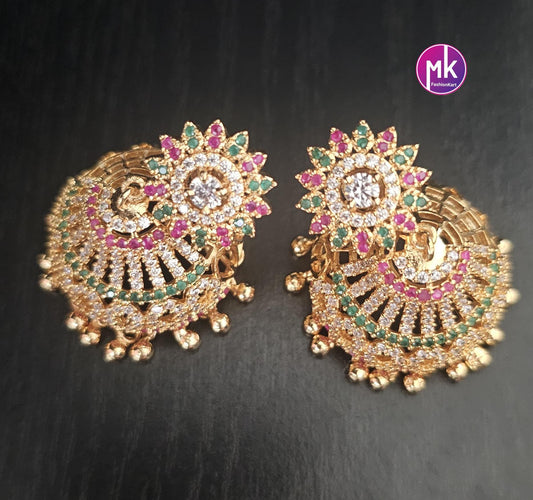 Premium Quality Flower Design Gold finish big Jhumka with CZ/AD Stones - Wedding Jhumka - Bridal Jhumka - MK Fashionkart - Fashion Jewelry