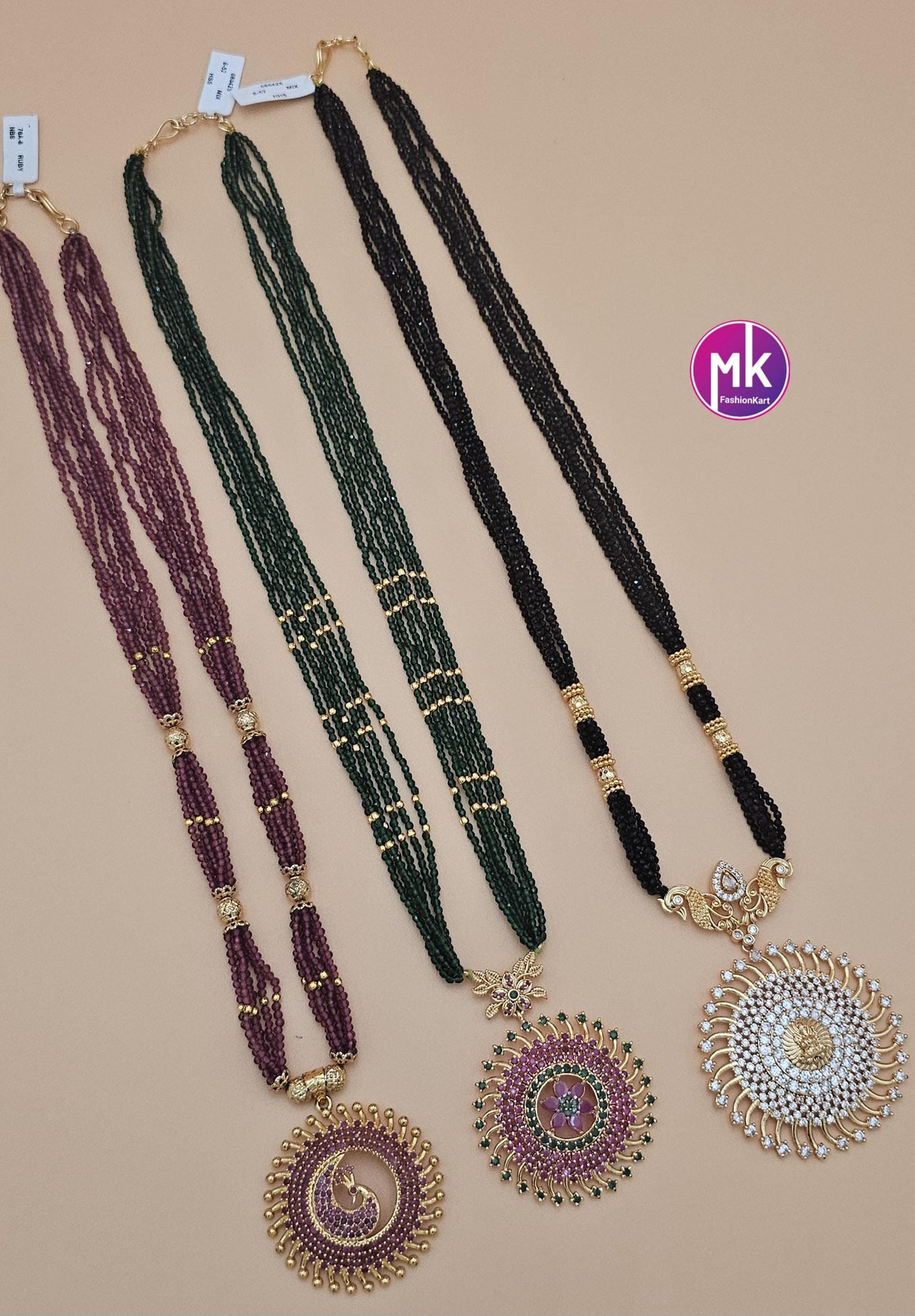 Multi-Layer Crystals beads Mala with Pendent - Long mala - Bead Necklace - MK Fashionkart