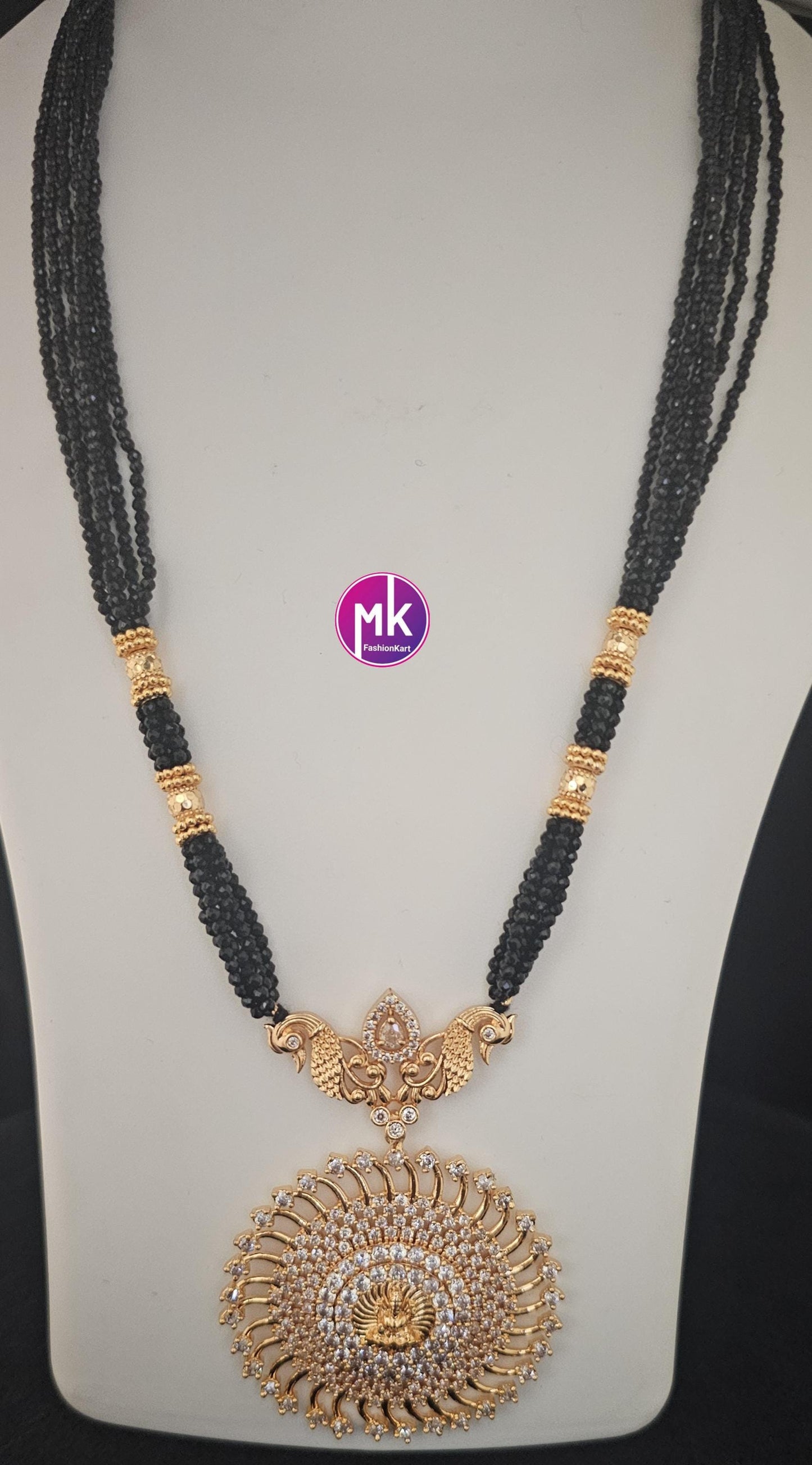 Multi-Layer Crystals beads Mala with Pendent - Long mala - Bead Necklace - MK Fashionkart