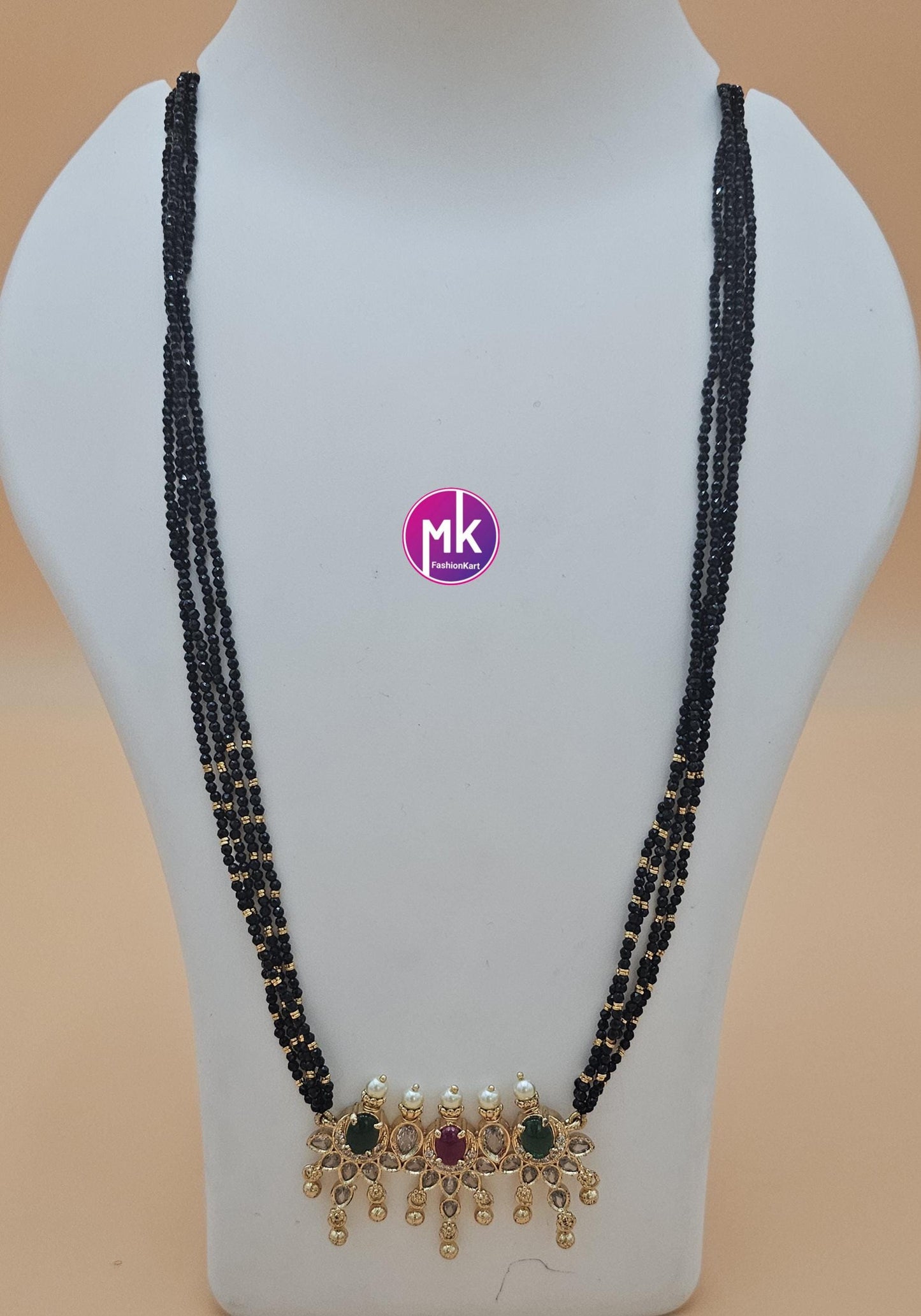 Premium Quality Pendent with Multi-layer crystals beads long mala with kundan stones - Bead Necklace - MK Fashionkart - Fashion Jewelry