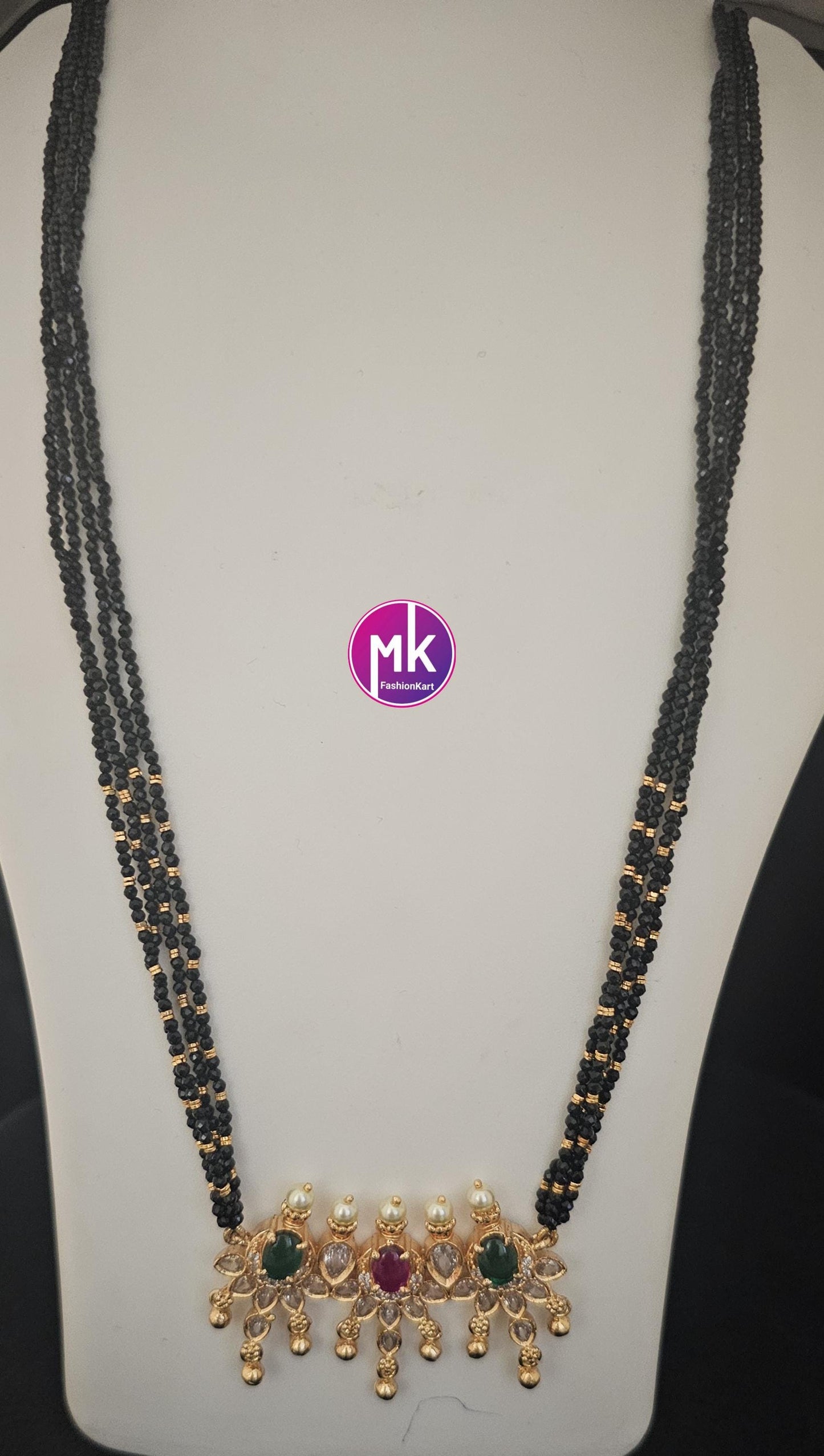 Premium Quality Pendent with Multi-layer crystals beads long mala with kundan stones - Bead Necklace - MK Fashionkart - Fashion Jewelry
