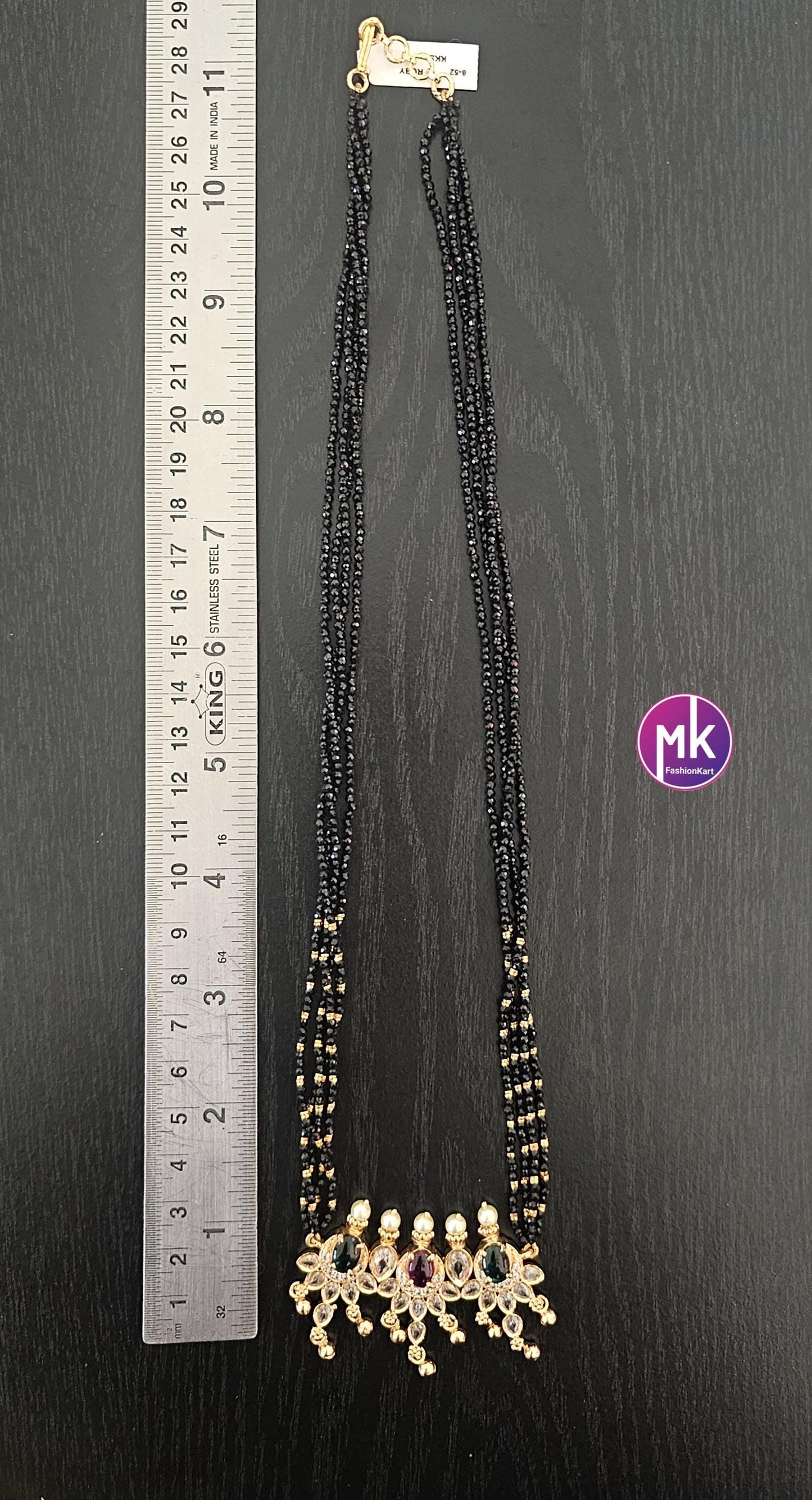 Premium Quality Pendent with Multi-layer crystals beads long mala with kundan stones - Bead Necklace - MK Fashionkart - Fashion Jewelry