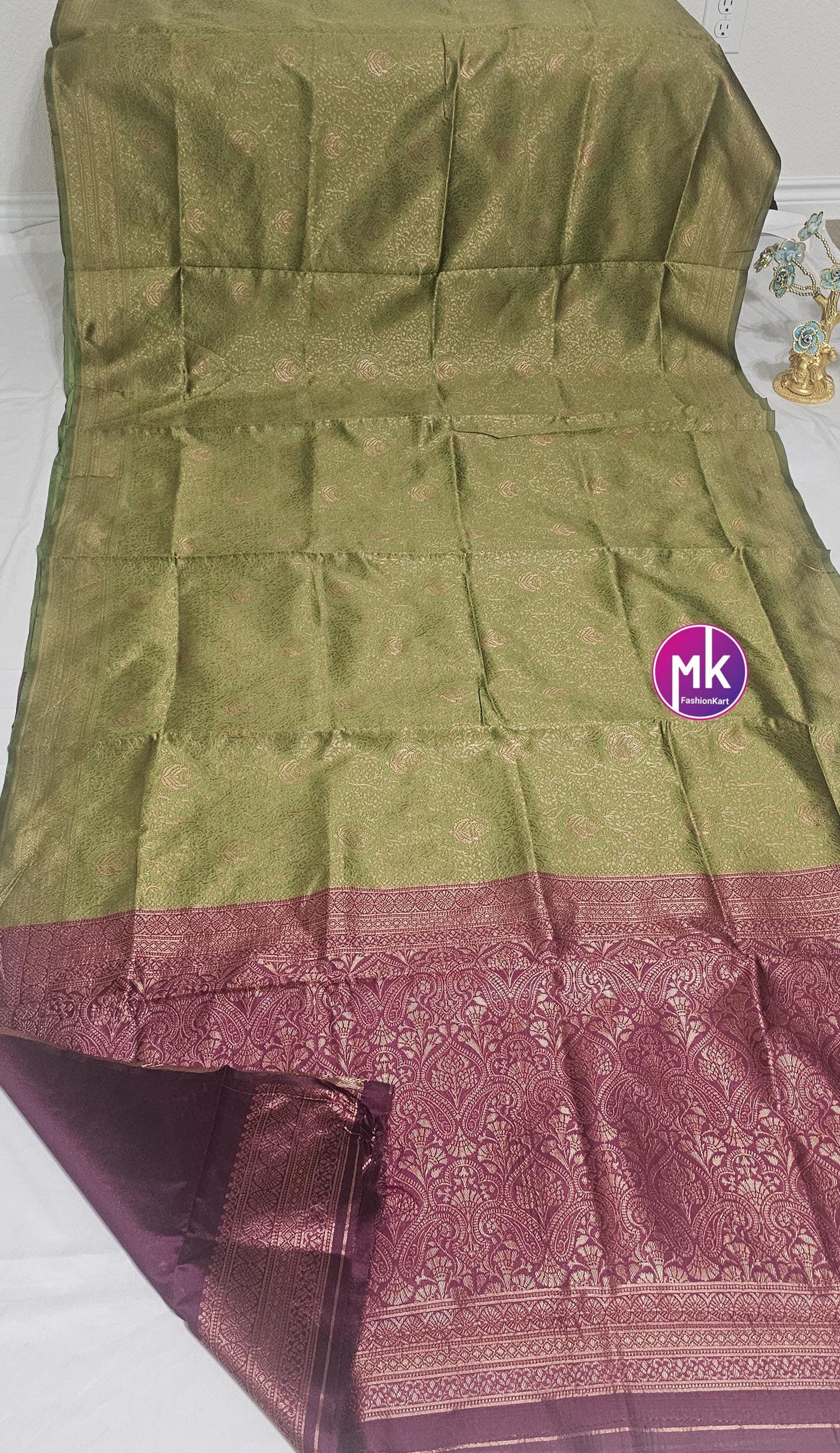 Semi Banarasi Fancy Silk Saree - Exclusive banarasi kanchipuram designs - Saree w running blouse - Pooja return gift saree - MK Fashionkart
