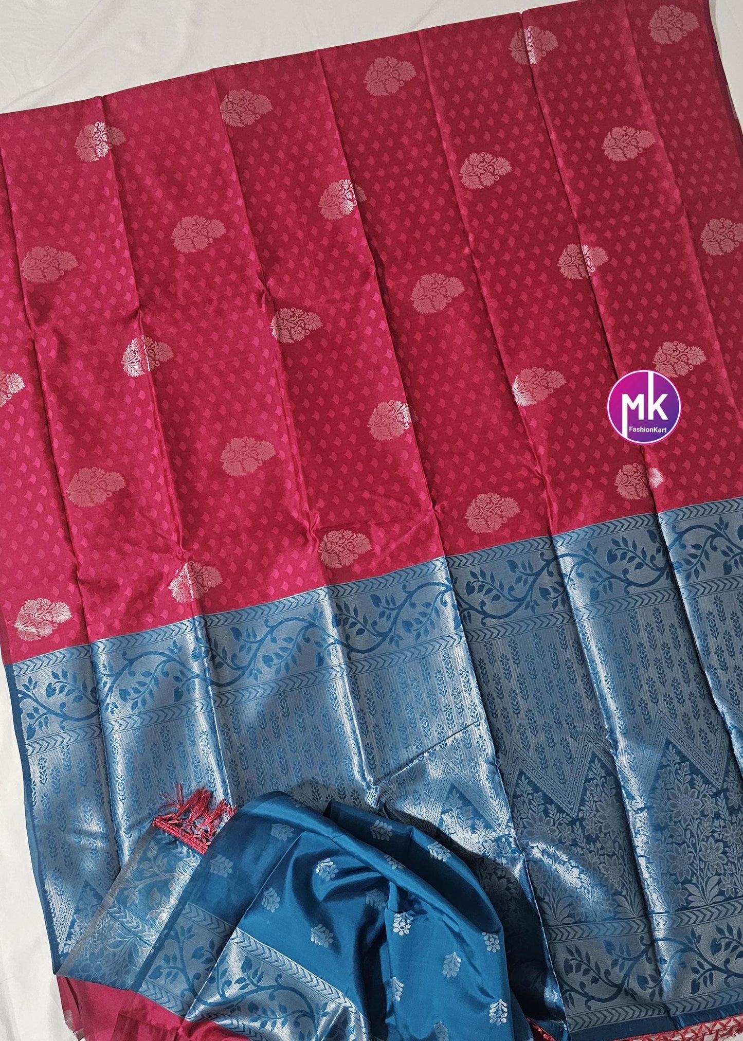 Soft Silk Fancy Saree - Exclusive soft silk kanchipuram designs - Saree w running blouse - Vibrant Color Combination Sarees - MK Fashionkart