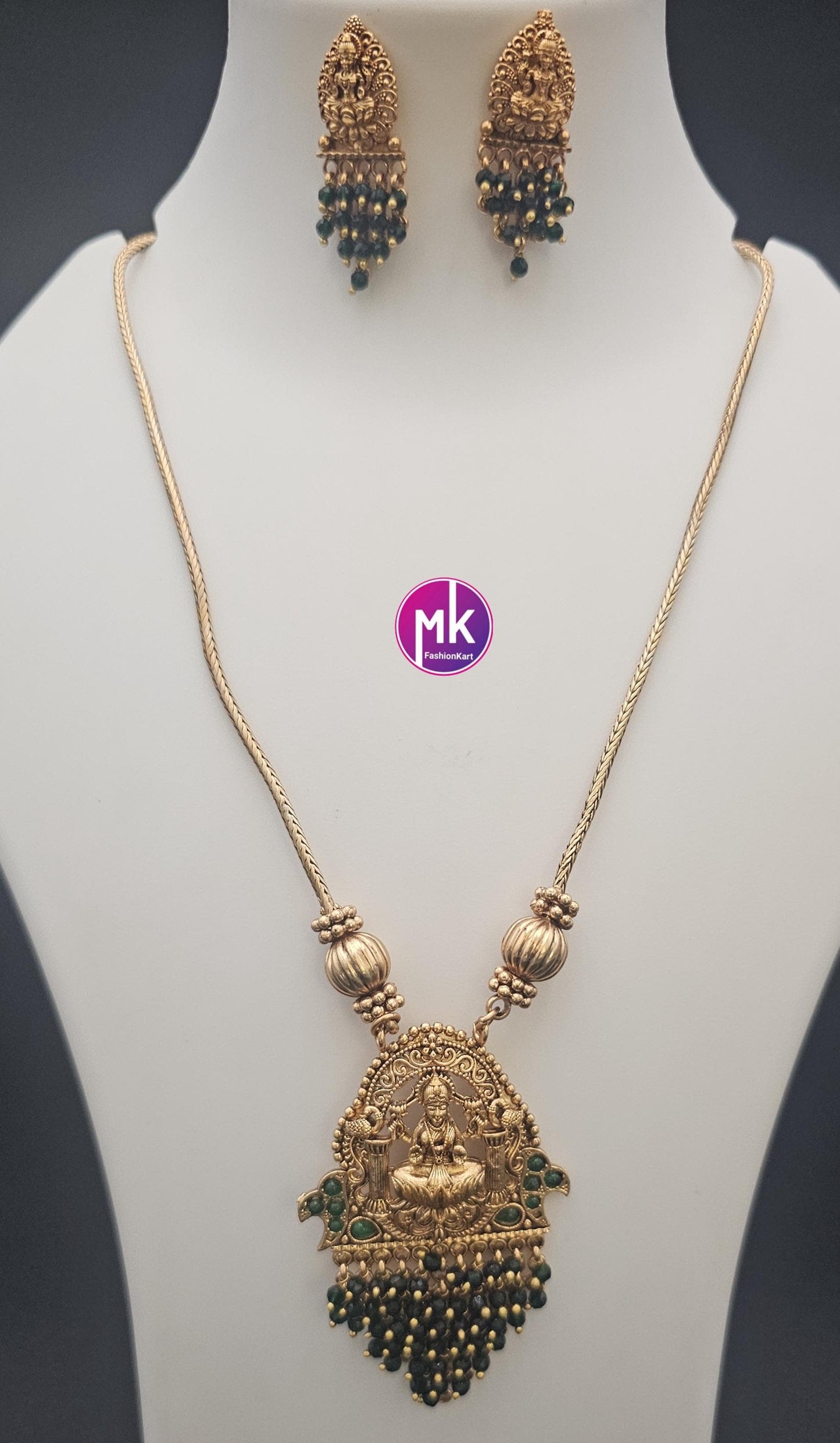 Maha Lakshmi design premium quality matte finish necklace with matching Earrings  - Fashion Jewelry - MK Fashionkart