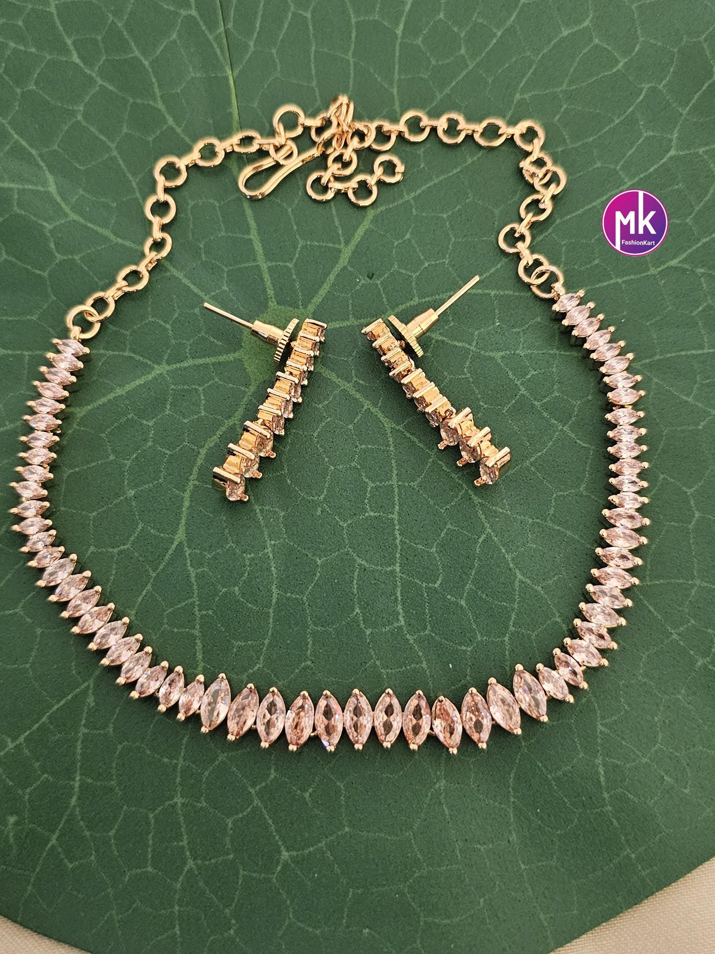 Golden AD Stone Premium gold finish necklace with matching Earrings - Mom and Daughter - Fashion Jewelry - MK Fashionkart