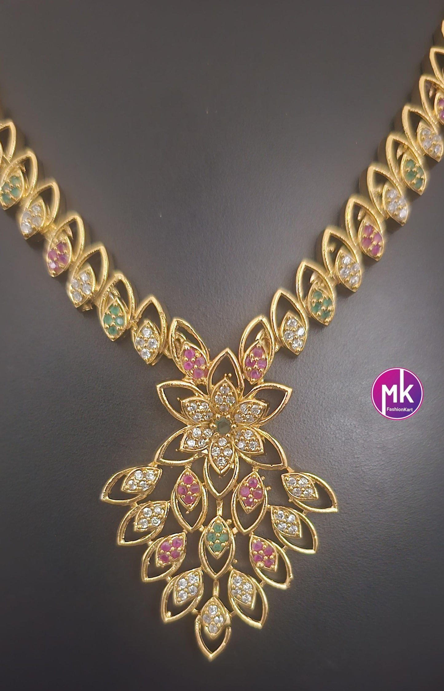Beautiful flower design AD stone necklace with matching flower Earrings - Mom and Daughter Necklace - Fashion Jewelry - MK Fashionkart