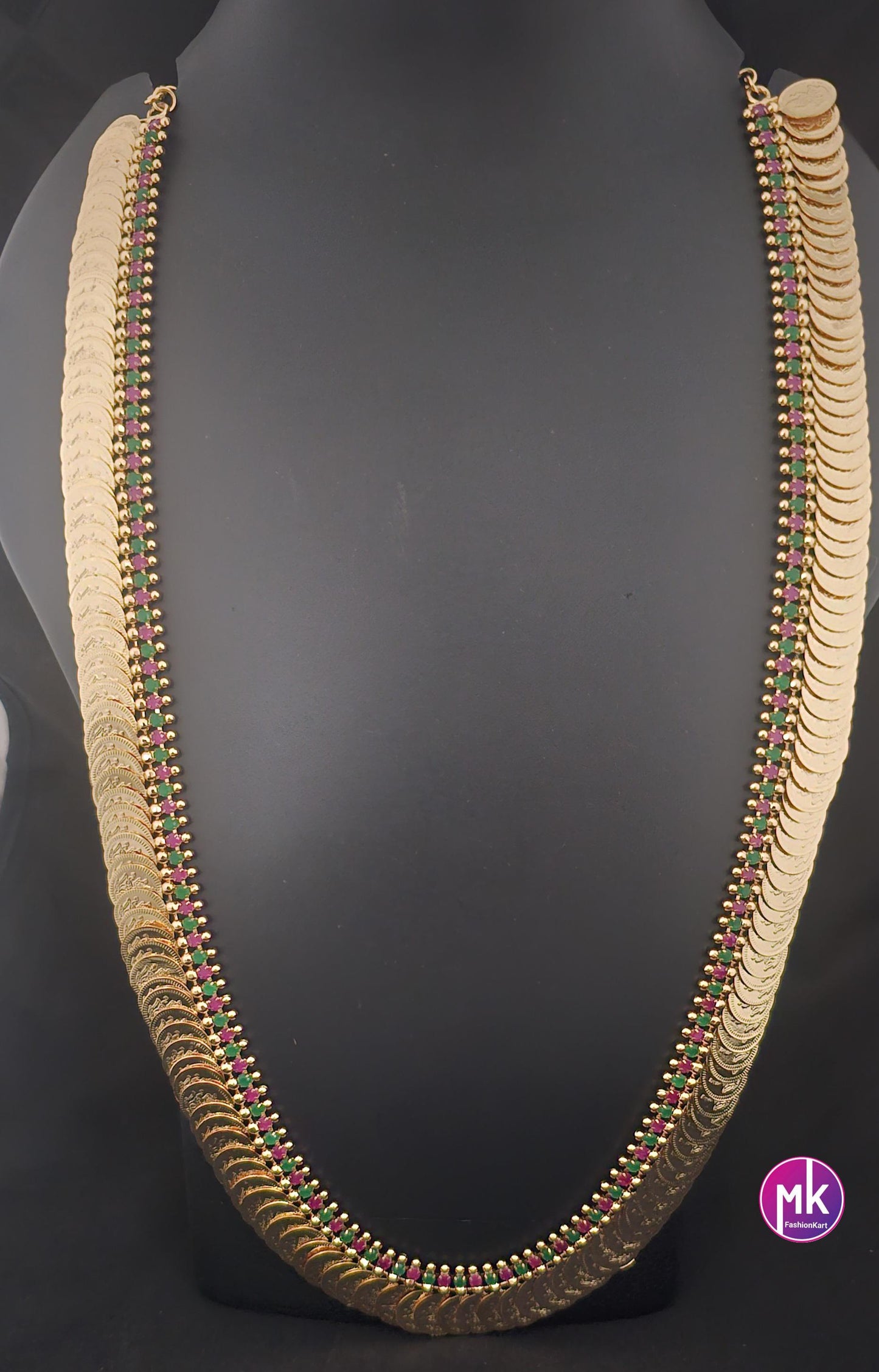 Premium quality Lakshmi Kasu Gold finish Multi-color AD Stone Haram - Gold Haram Replica - Indian Fashion Jewelry - MK Fashionkart
