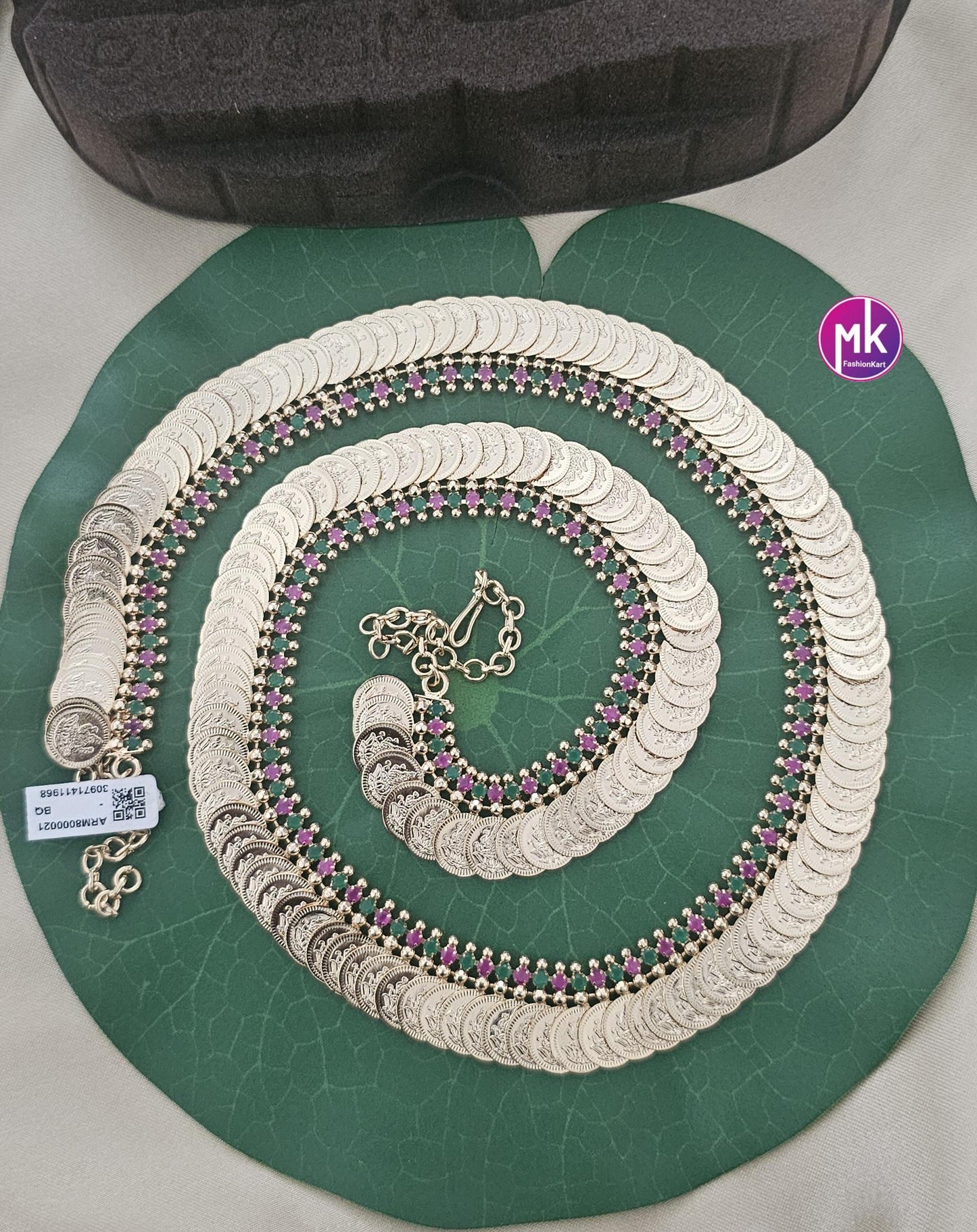 Premium quality Lakshmi Kasu Gold finish Multi-color AD Stone Haram - Gold Haram Replica - Indian Fashion Jewelry - MK Fashionkart