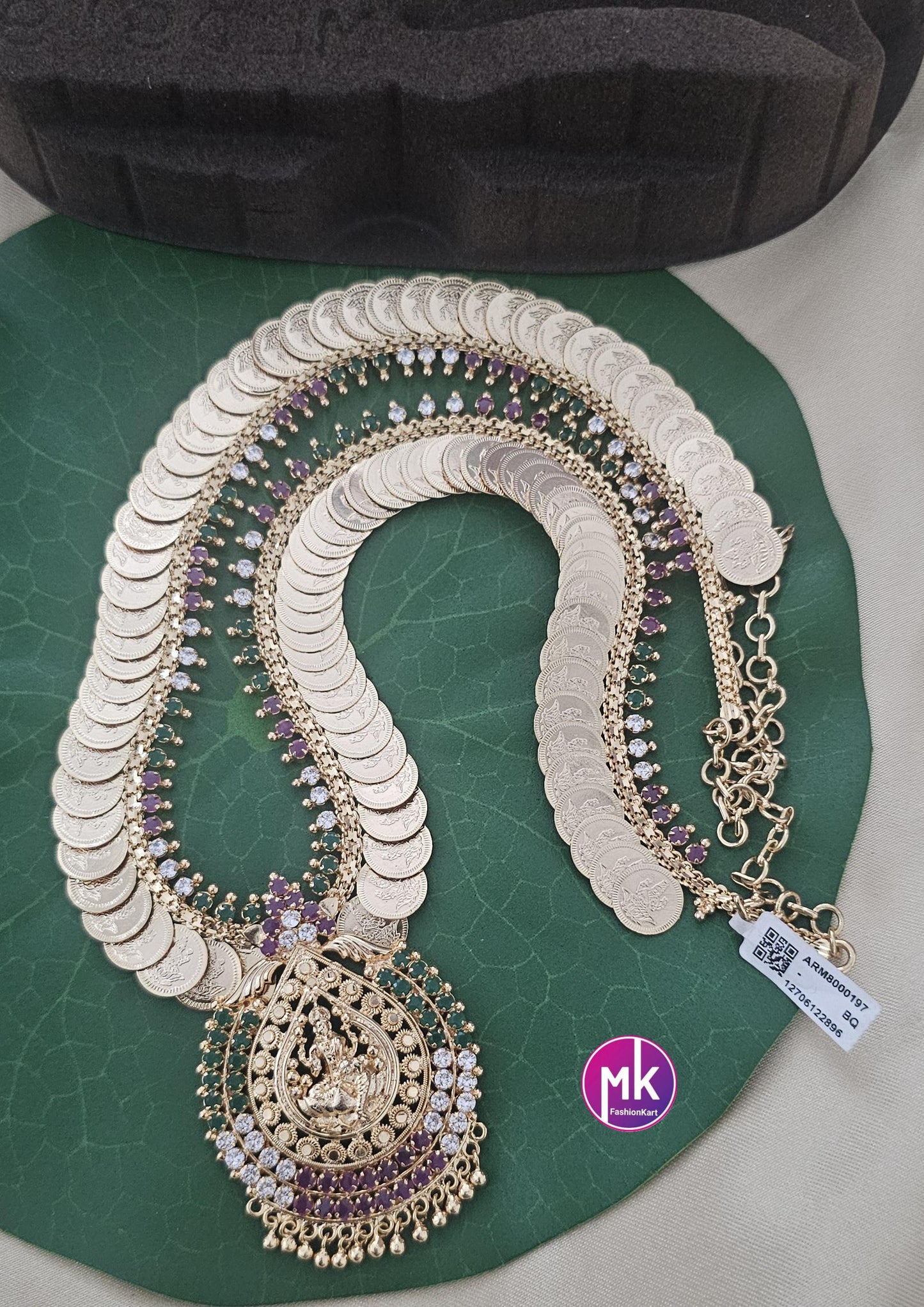Premium quality Lakshmi Kasu Gold finish Multi-color AD Stone Haram - Gold Haram Replica - Indian Fashion Jewelry - MK Fashionkart