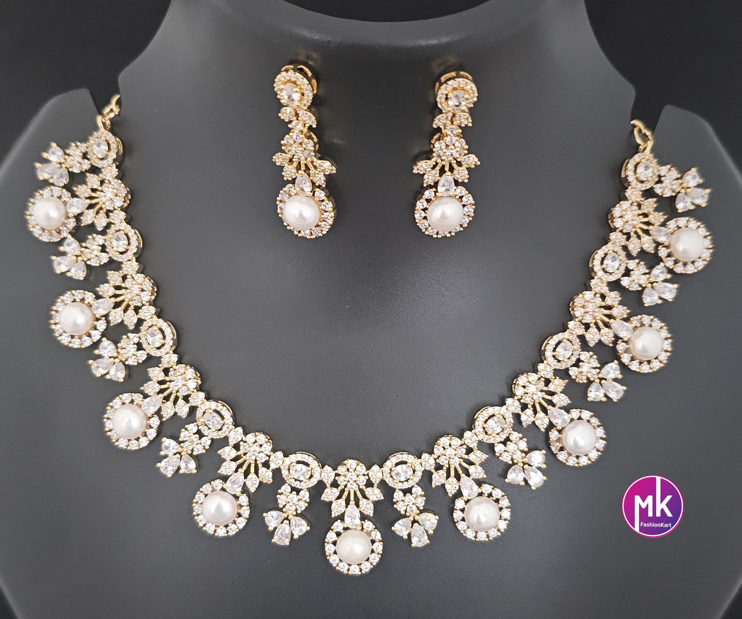 Celebrity style beautiful Pearl Necklace with matching beautiful long Earrings - Adult cum Teen Necklace - MK Fashionkart - Fashion Jewelry
