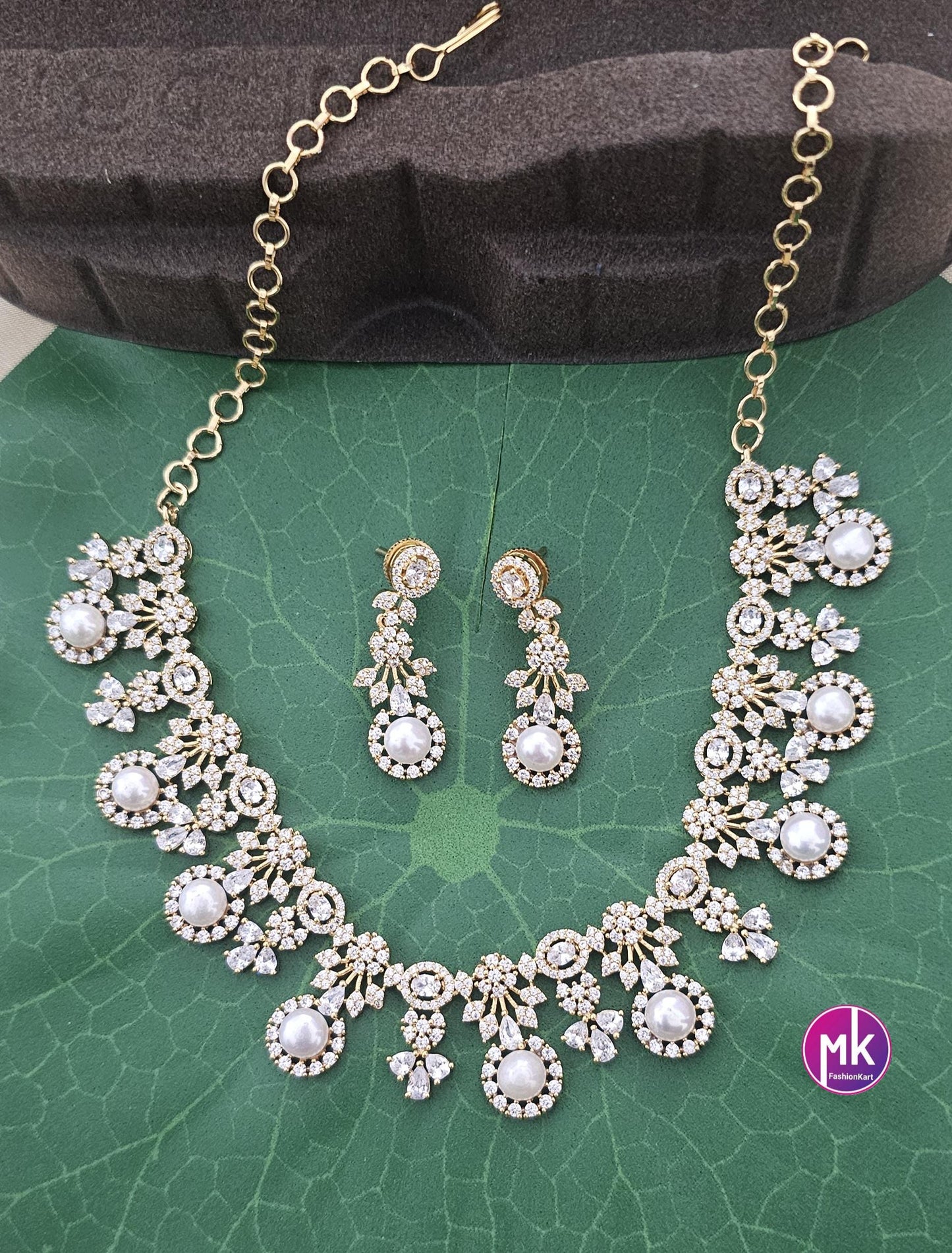 Celebrity style beautiful Pearl Necklace with matching beautiful long Earrings - Adult cum Teen Necklace - MK Fashionkart - Fashion Jewelry