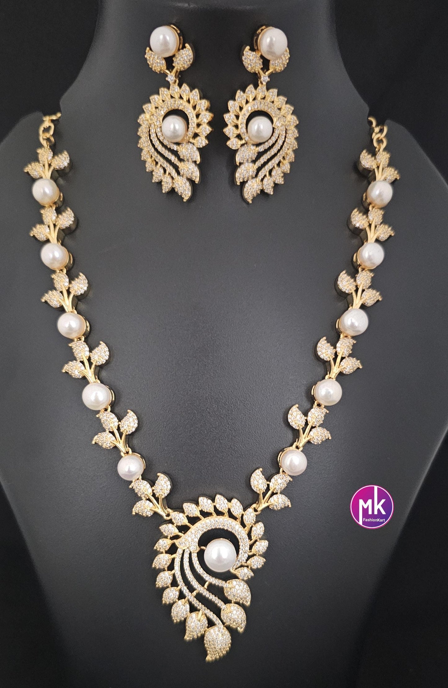 Celebrity style beautiful Pearl Necklace with matching beautiful long Earrings - Adult cum Teen Necklace - MK Fashionkart - Fashion Jewelry