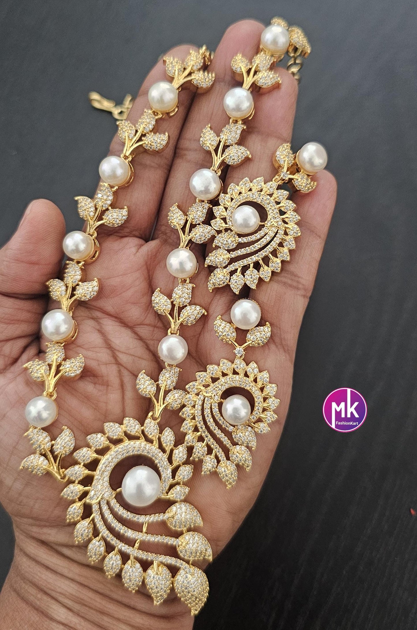 Celebrity style beautiful Pearl Necklace with matching beautiful long Earrings - Adult cum Teen Necklace - MK Fashionkart - Fashion Jewelry