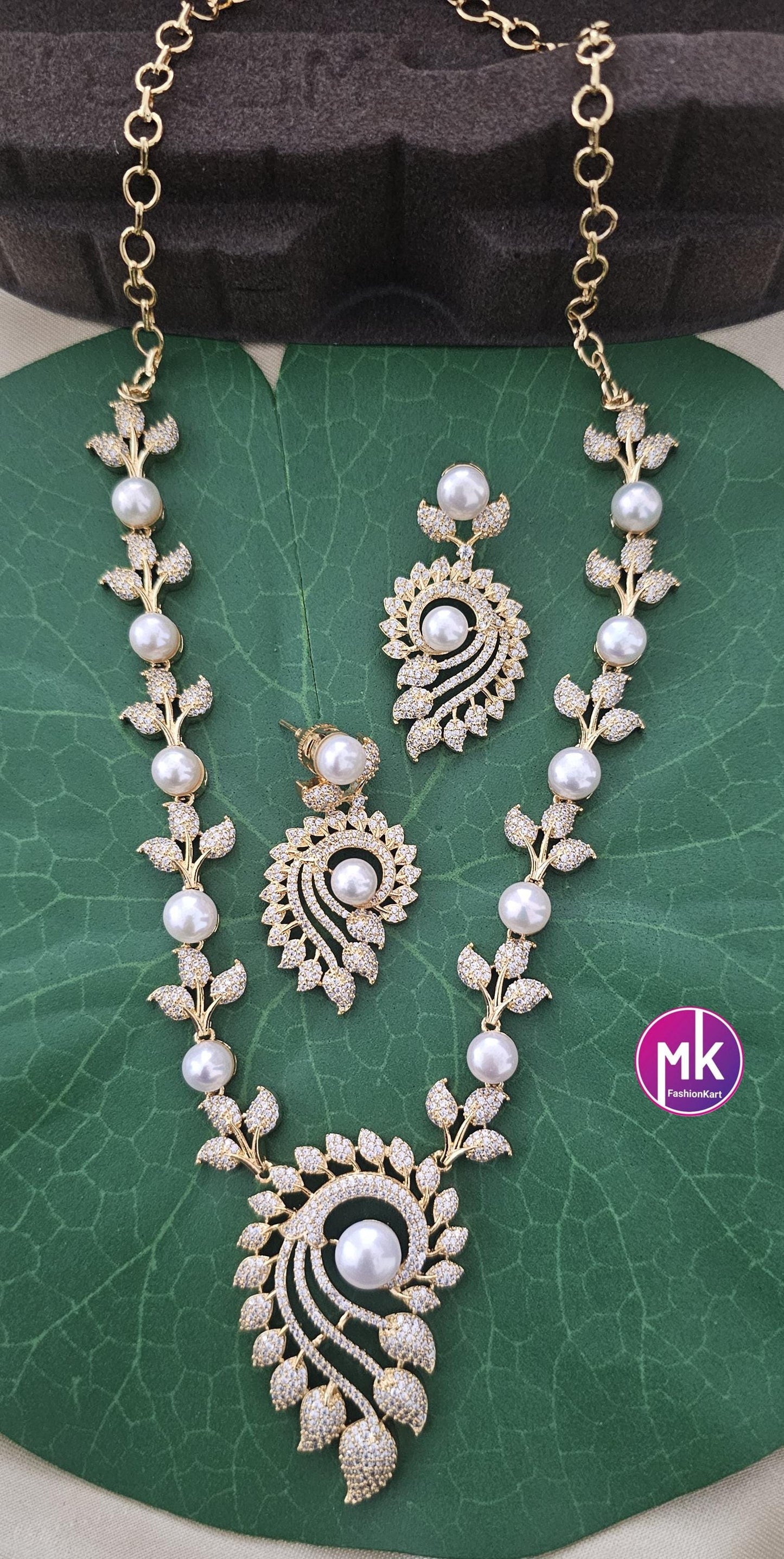 Celebrity style beautiful Pearl Necklace with matching beautiful long Earrings - Adult cum Teen Necklace - MK Fashionkart - Fashion Jewelry