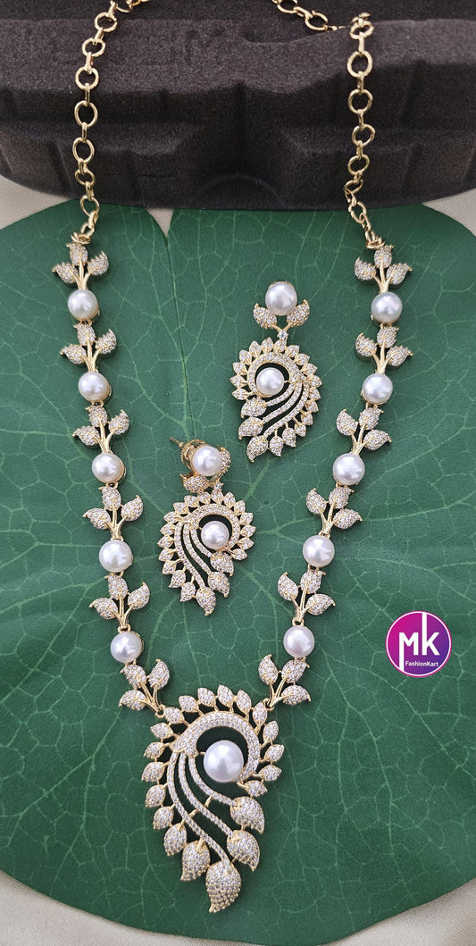 Celebrity style beautiful Pearl Necklace with matching beautiful long Earrings - Adult cum Teen Necklace - MK Fashionkart - Fashion Jewelry