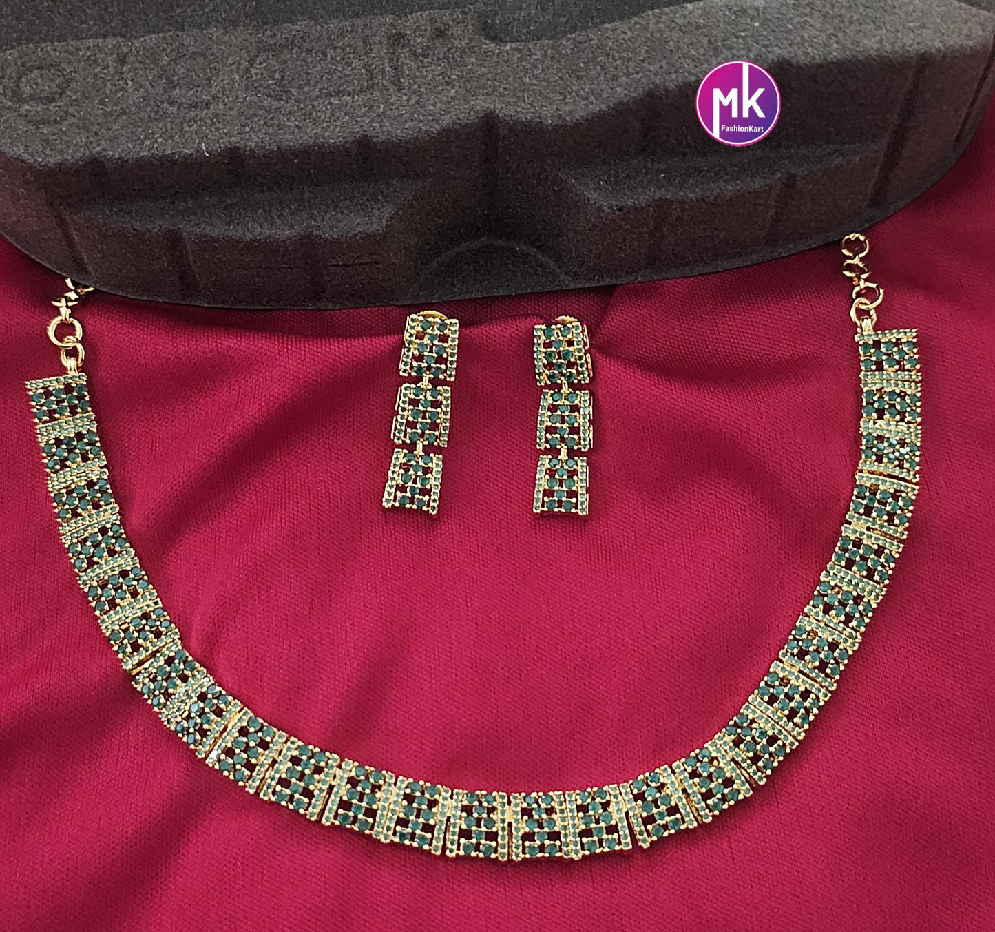 Emerald AD Stone Premium gold finish necklace with matching Earrings - Mom and Daughter - Fashion Jewelry - MK Fashionkart