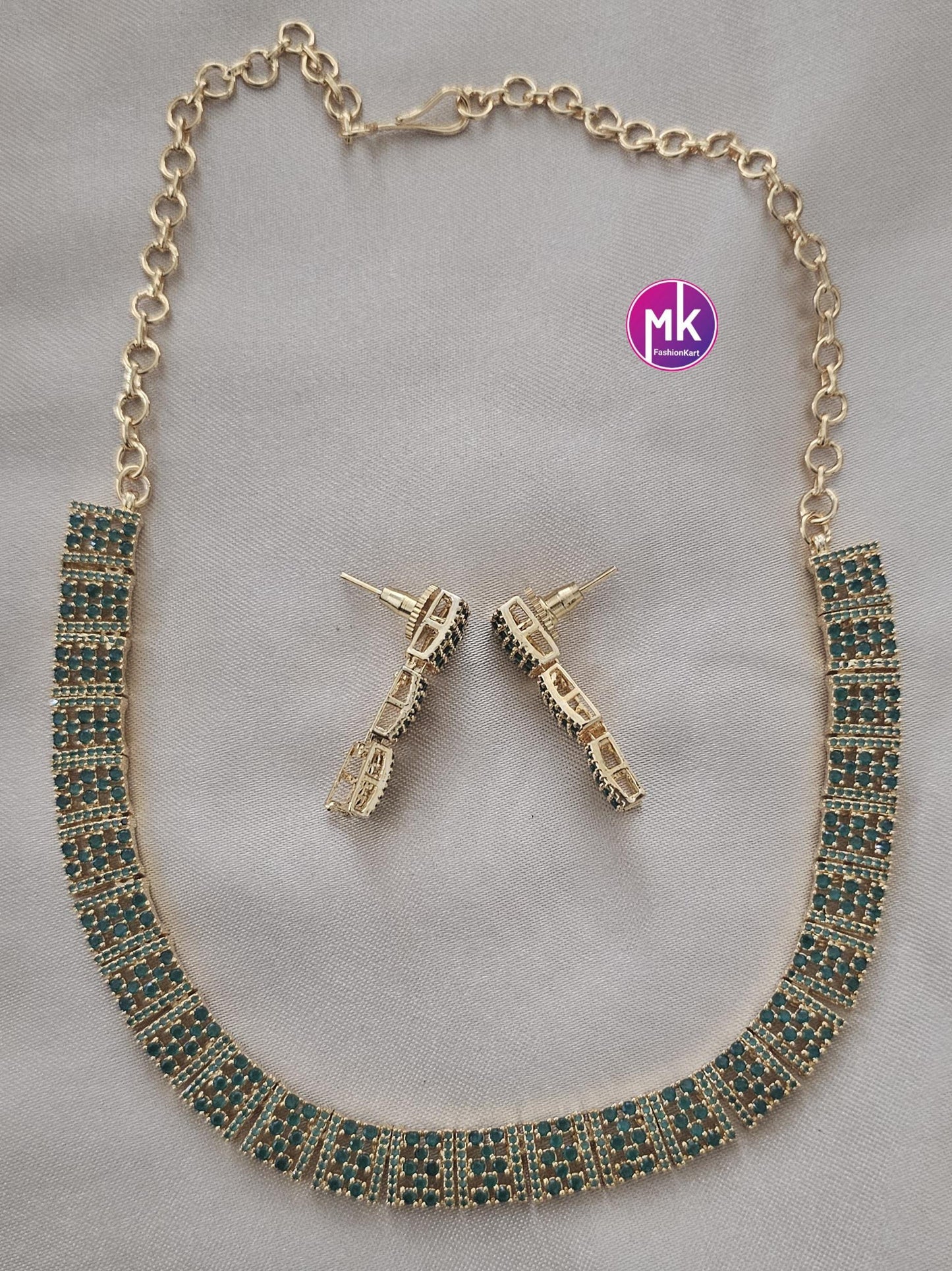 Emerald AD Stone Premium gold finish necklace with matching Earrings - Mom and Daughter - Fashion Jewelry - MK Fashionkart