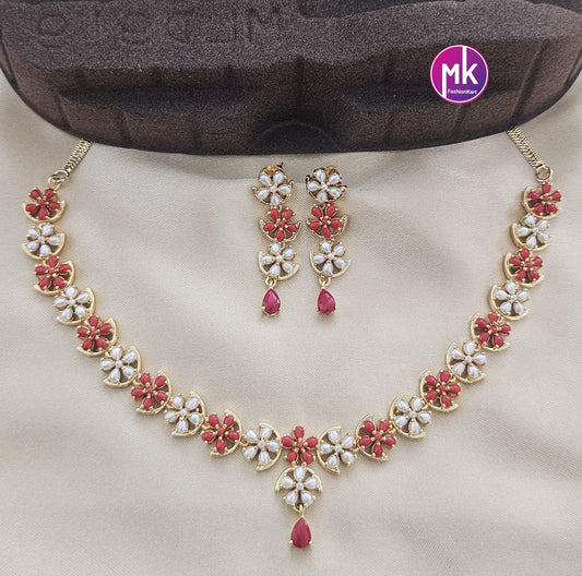 Celebrity style beautiful Pearl Coral Necklace w matching beautiful Earrings - Adult cum Teen Necklace - MK Fashionkart - Fashion Jewelry