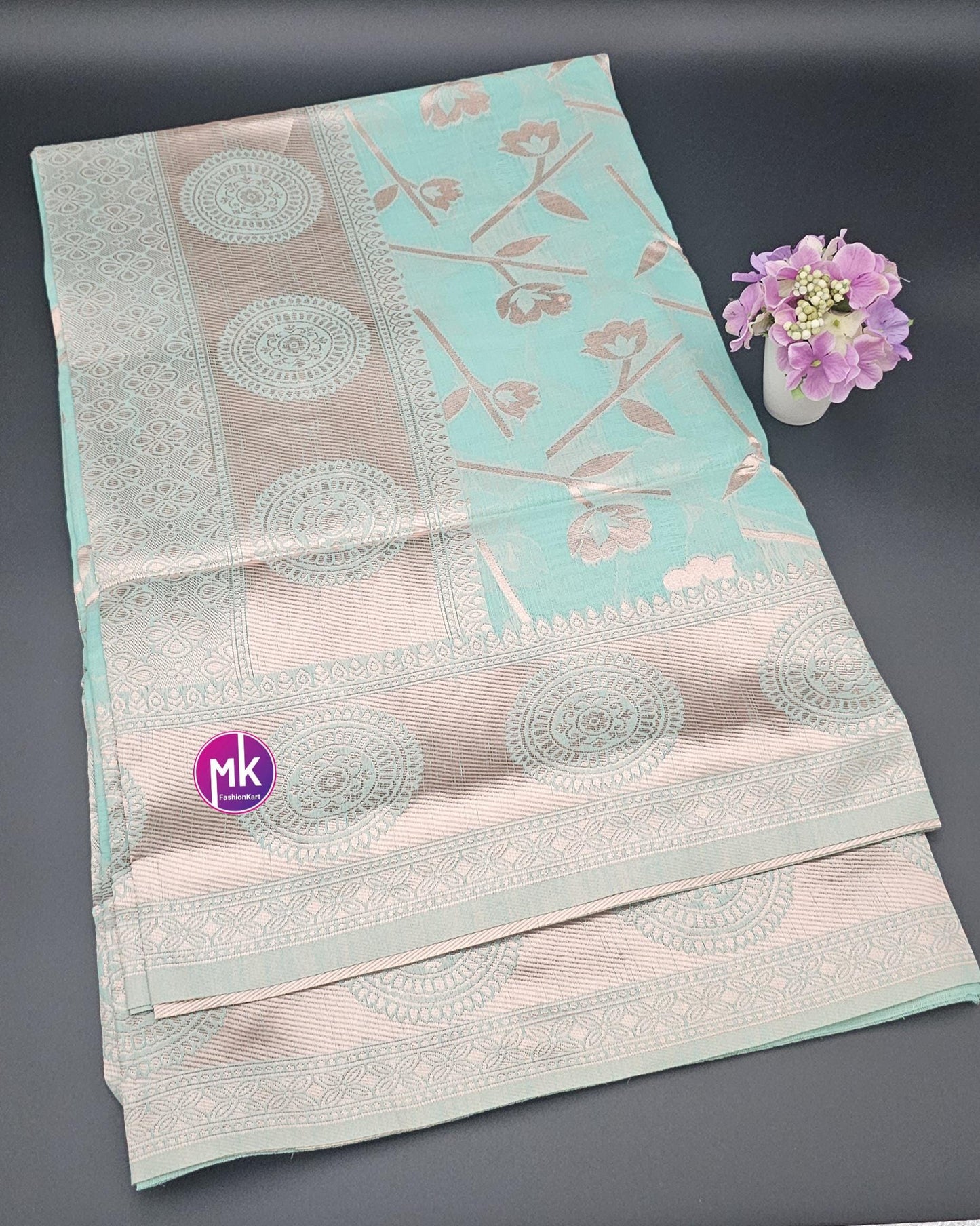 Floral Design Soft Tissue Saree - Beautiful Floral design Sarees - Saree with running blouse - Partywear Saree - MK Fashionkart