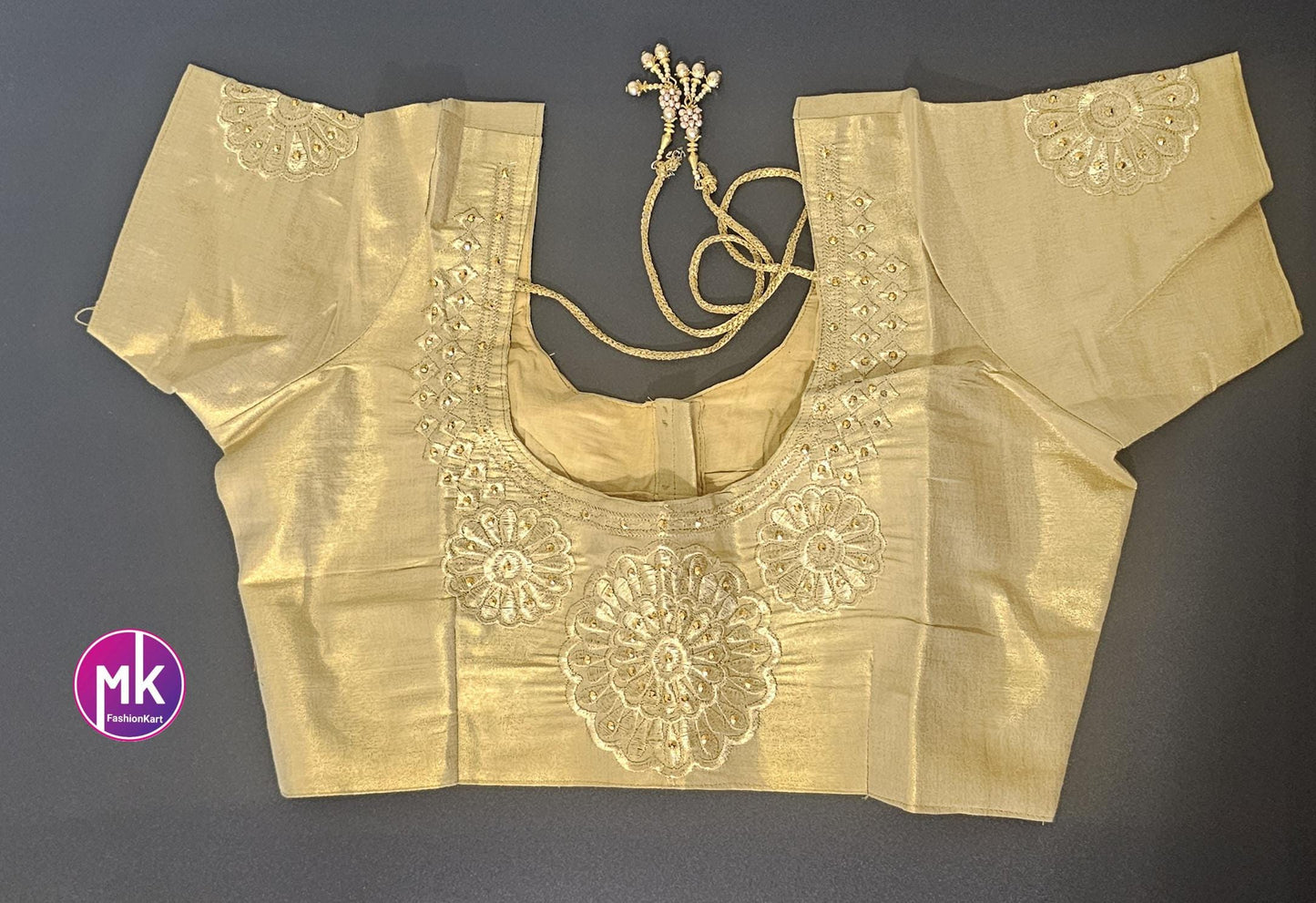 Golden Color Readymade Saree Blouse (BATCH 3) - Silk with Embroidery blouse - Size 36 - Saree/Lehenga Blouse - MK Fashionkart